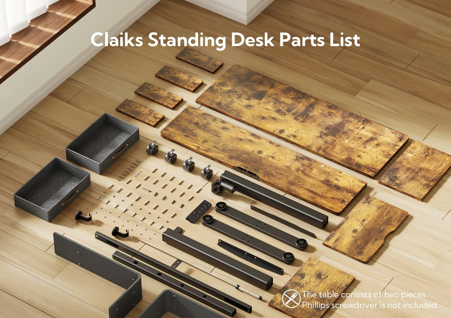 Claiks Standing Desk with Drawers, Stand Up Electric Standing Desk Adjustable Height, Sit Stand Desk with Storage Shelf and Splice Board, 55 Inch, Rustic Brown