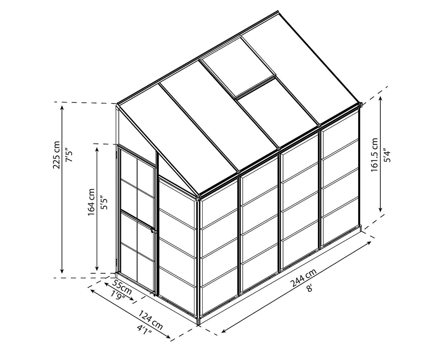 Palram - Canopia 4x8 Lean-To Greenhouse for Outdoors, Hobby Walk-In UV Polycarbonate Panels Heavy Duty Aluminum Frame, Lockable Door, Adjustable Roof Vent, Rain Gutters, Galvanized Steel Base, Hybrid