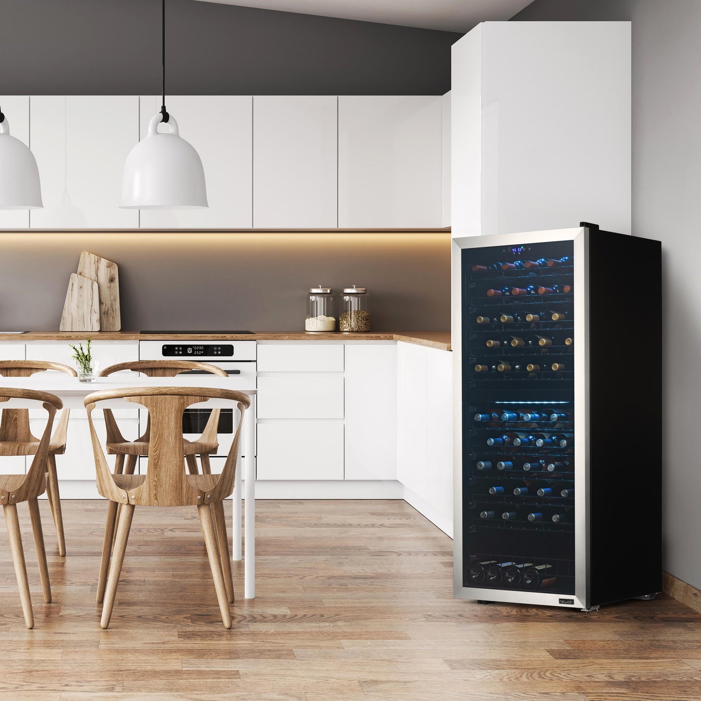 NewAir 24" Dual Zone Wine Fridge for 98 Bottles | Built-In or Freestanding Wine Cooler Refrigerator with Glass Door | Ultra-Quiet Inverter Compressor & Adjustable Racks | Stainless Steel