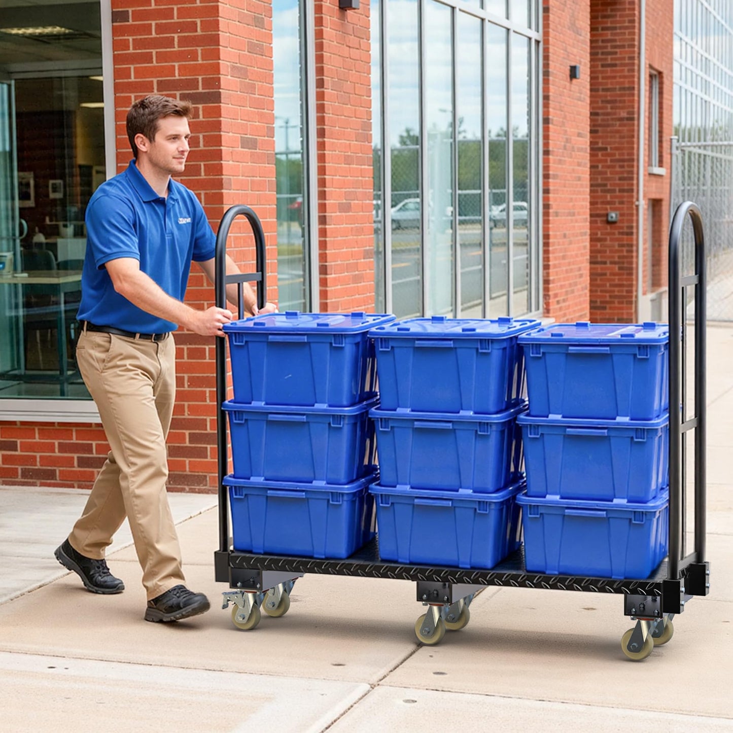 YITAMOTOR Heavy Duty U-Boat Platform Truck, 63" L x 15.75" W x 60.8" H Narrow Aisle U-Boat Cart with Thick Steel Deck 2000 Lb. Capacity, Industrial Uboat Utility Cart with 6 Swivel Casters & 2 Brakes
