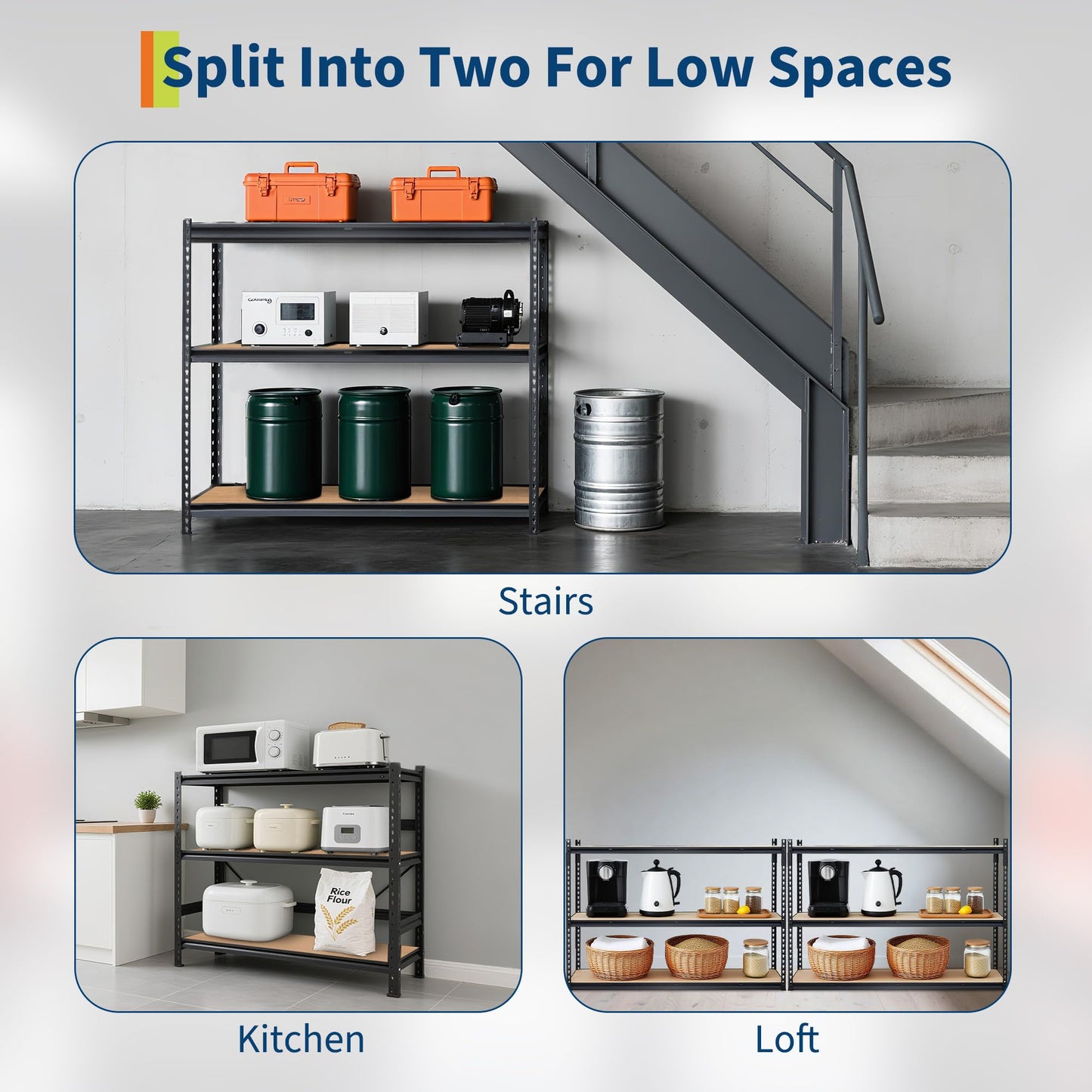 Garage Storage Shelves 5 Tiers, Heavy Duty Storage Shelving Racks with 3000 LBS Capacity, 60 " L x 24 in W x 72 in H Metal Adjustable Shelving Unit for Kitchen Pantry Basement Bathroom Laundry