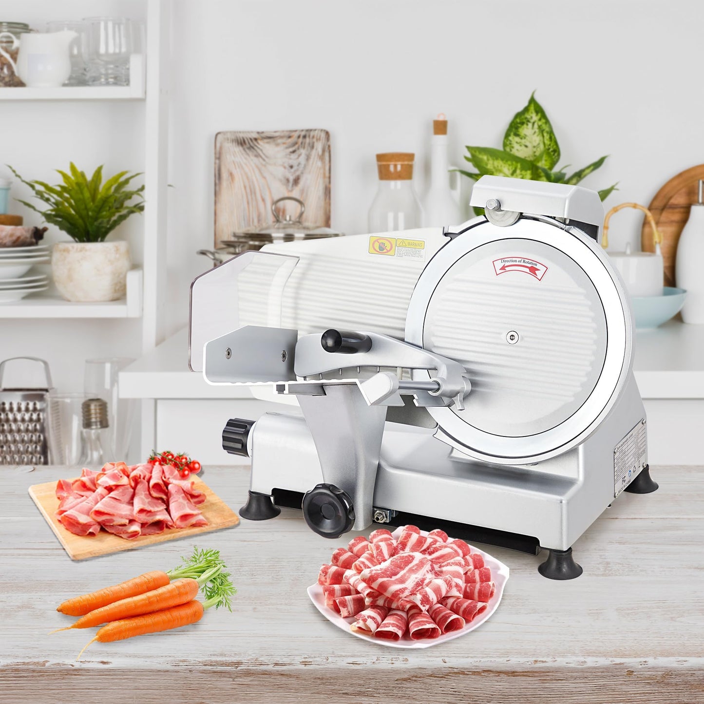 Powerful 550W Dual Motor Meat Slicer Machine for Home & Commercial Use, 10" Alloy Steel Blade, Adjustable 0-14mm Deli Slicer, Automatic Sharpener, Safe Kitchen Slicer