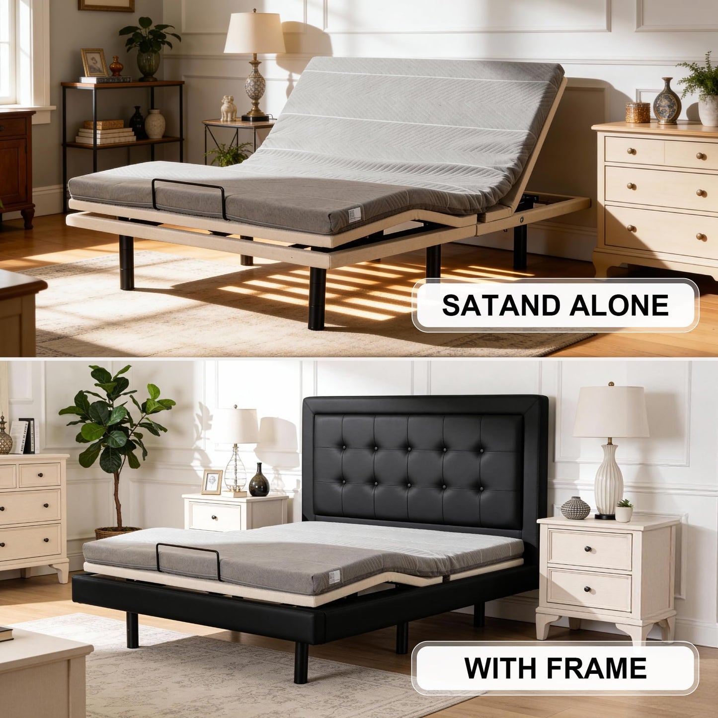 Froman Full Adjustable Bed Frame, Adjustable Bed Base with Massage, Wireless Remote, Lumber Support, Zero Gravity, Head & Foot Incline, Head Top Pillow Tilt, USB Ports, Nightlight, Anti-Snore