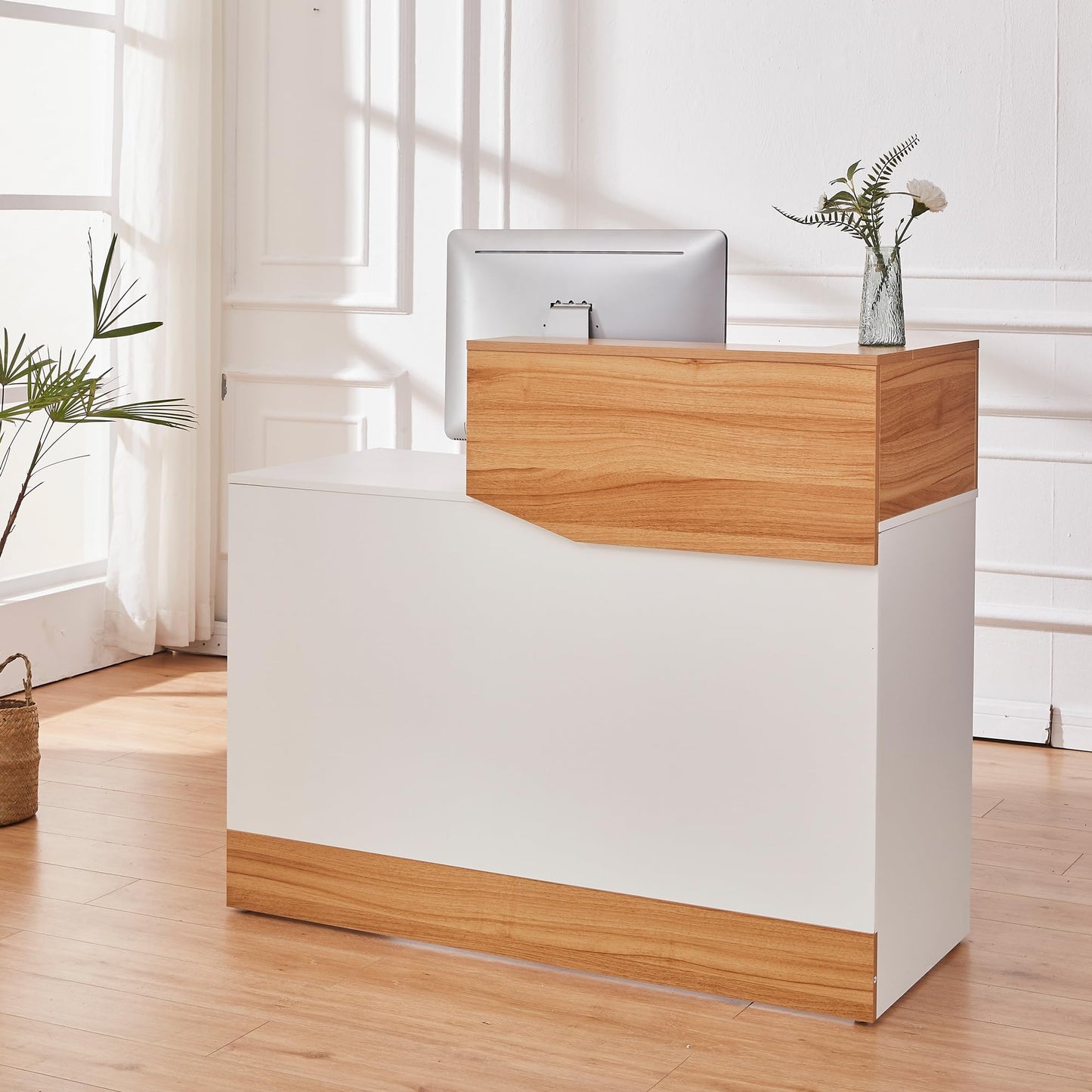 Reception Desk with Counter,Modern Counter Table with Cable Grommet,47 inch Retail Counter for Checkout, Lobby, Beauty Salon,Barber and Small Company (Normal)
