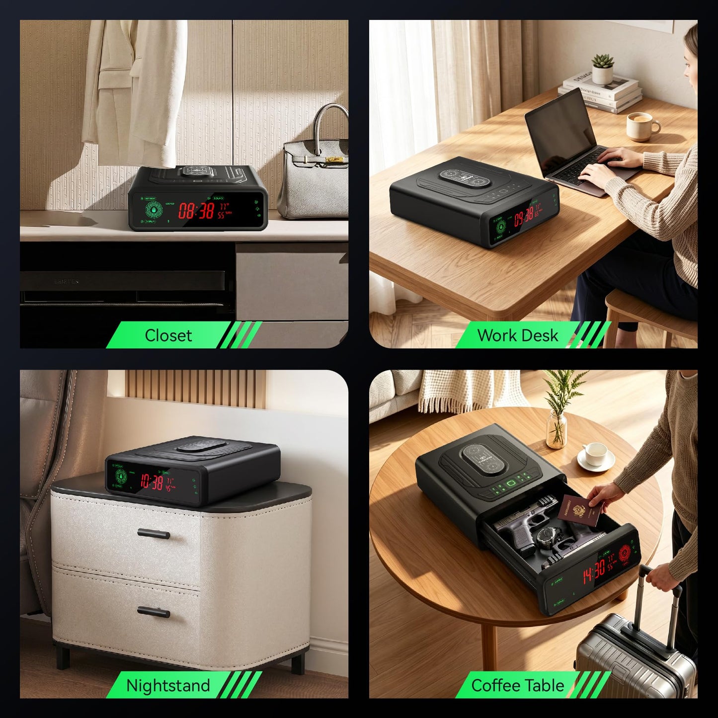 TRRKO Biometric Gun Safe for Handgun, 0.3s Auto-Open,Silent,Wireless Charging, 3-Way Unlock Fingerprint Pistol Safe, Fits 2 Full Size Pistols – Smart Handgun Safe for Nightstand/Bedside/Home/Office