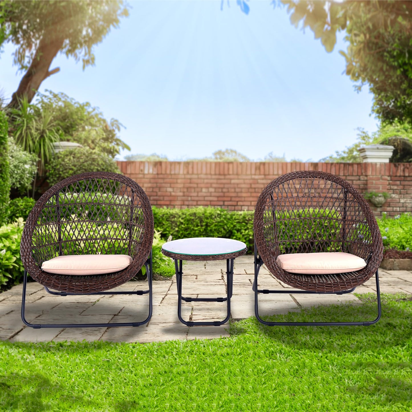 3 Piece Folding Outdoor Patio Bistro Set, Patio Furniture Sets with Table and Chairs for Garden, Backyard, Porch, Patio - Patio Conversation Set