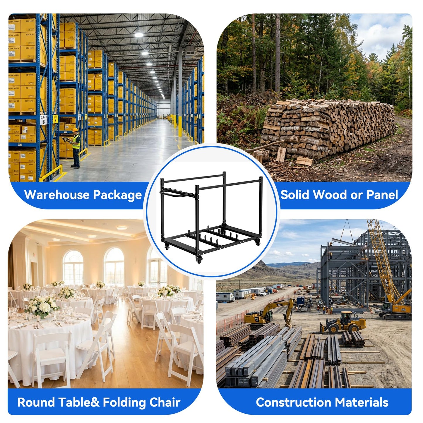 Folding Table Cart with Wheels, Heavy Duty Table Dolly for Round & Rectangular Tables, Mobile Table Cart with Handrails for Party Events, Factory, Hotel 44.4" L x 29.7" Wx 33.7" H