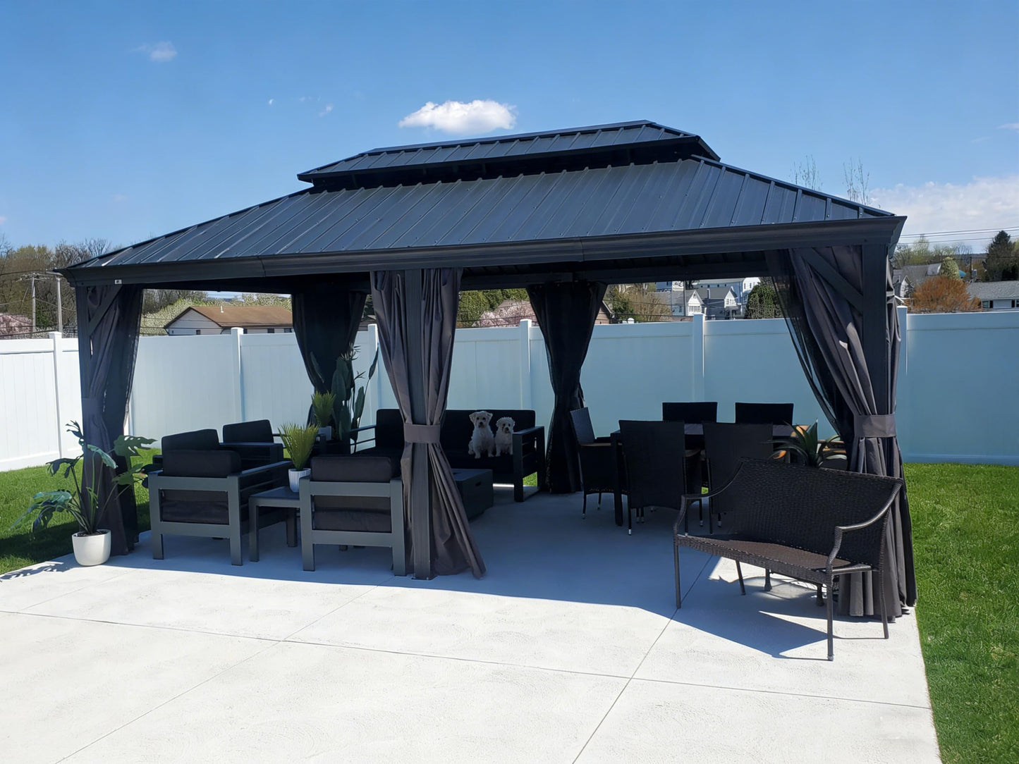 PURPLE LEAF 12' X 20' Permanent Hardtop Gazebo Aluminum Gazebo with Galvanized Steel Double Roof for Patio Lawn and Garden, Curtains and Netting Included, Grey