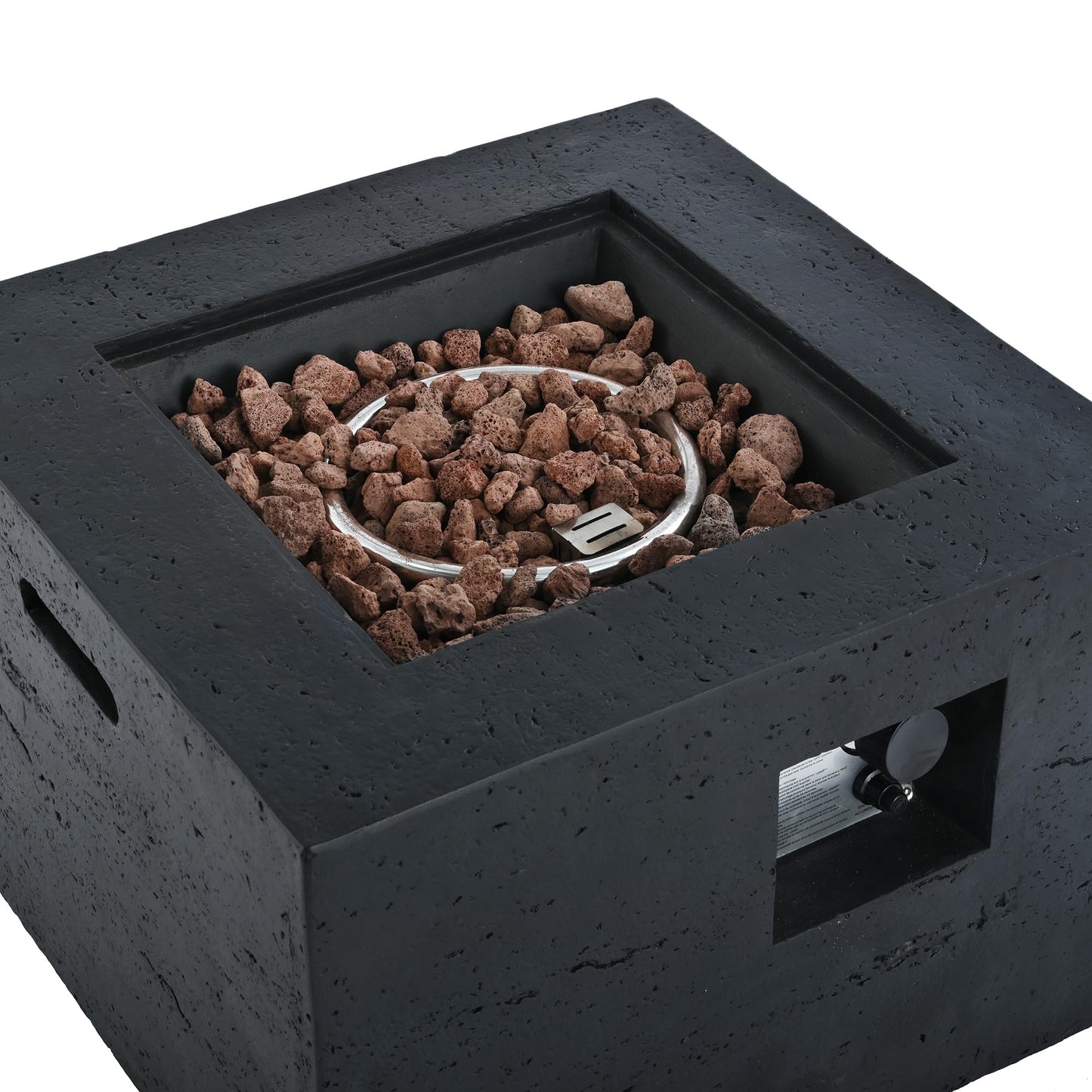 GDFStudio MgO Lightweight Square Propane Fire Pit Table, 40000 BTU Outdoor Propane Fire Pit with Steel Burner, Adjustable Flame Control, Lava Rocks & Rain Cover, Patio Backyard Deck Poolside, Black