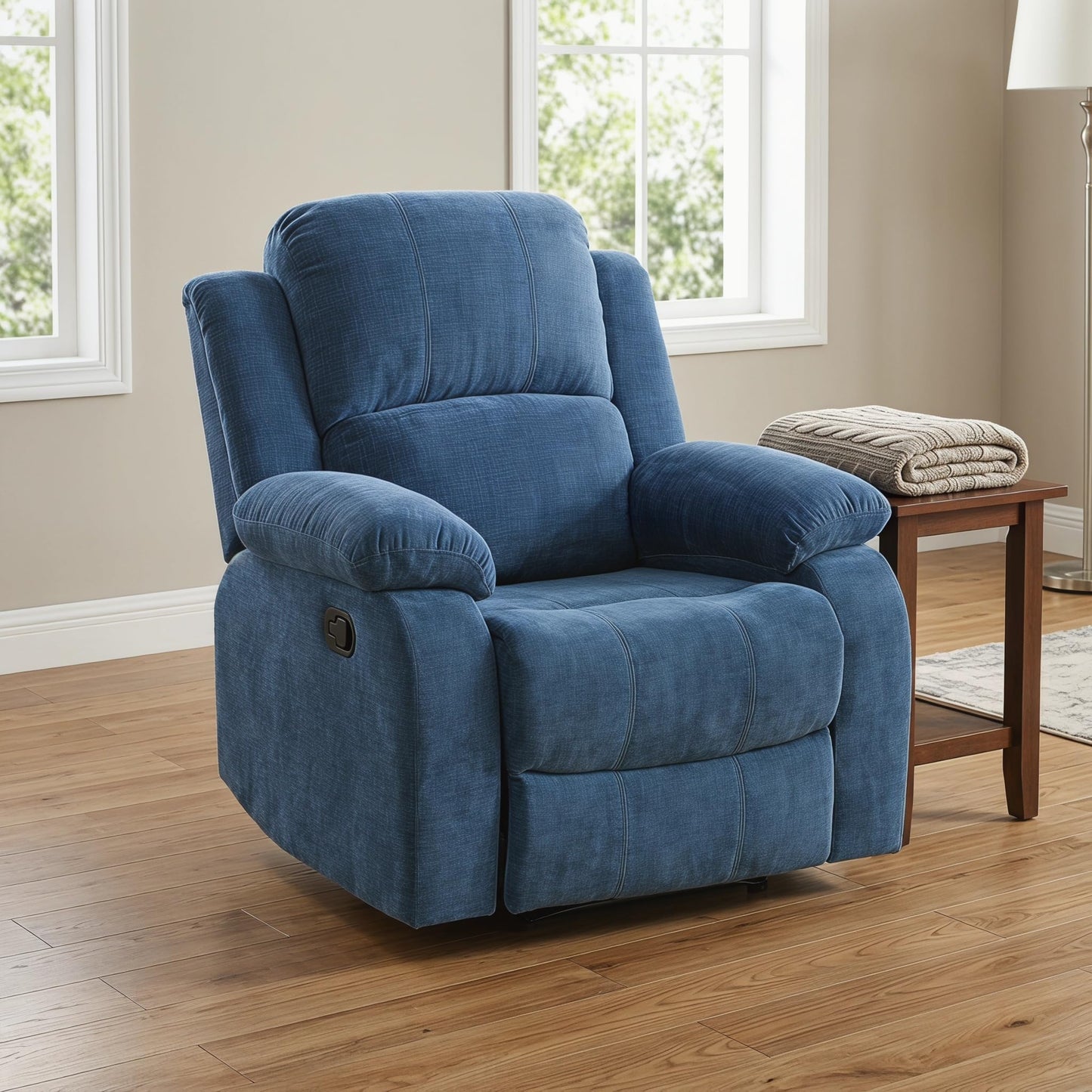 Trygoal Manual Recliner Chair, Nursery Rocking Chair, Fluffy Recliner Chair for Adults, Lazy Boy, Gaming Recliner wih Overstuffed Arms, Suitable for Home Theater, Living Room, Bedroom, Light Blue