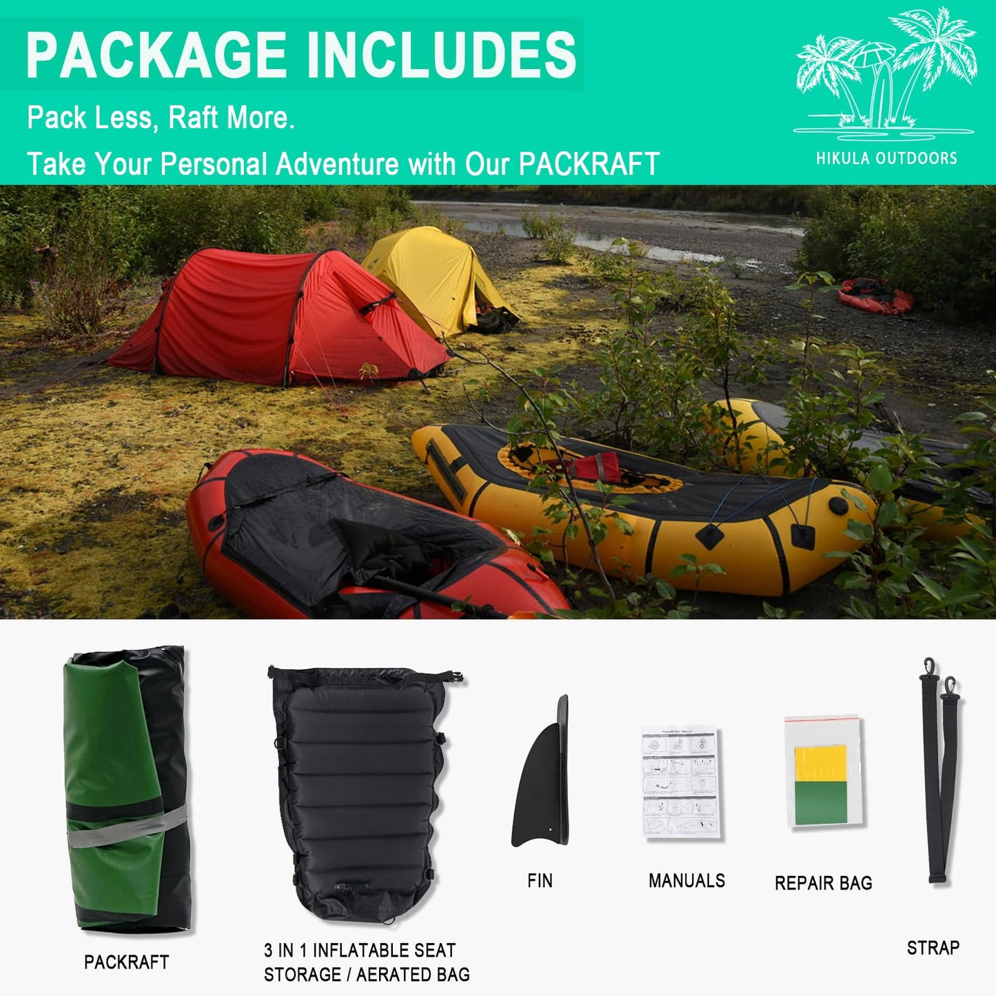 HIKULA Inflatable Lightweight TPU PackRaft Eco-Friendly White Water Rafting Micro Inflatable Kayak Canoe Carry Bag Included