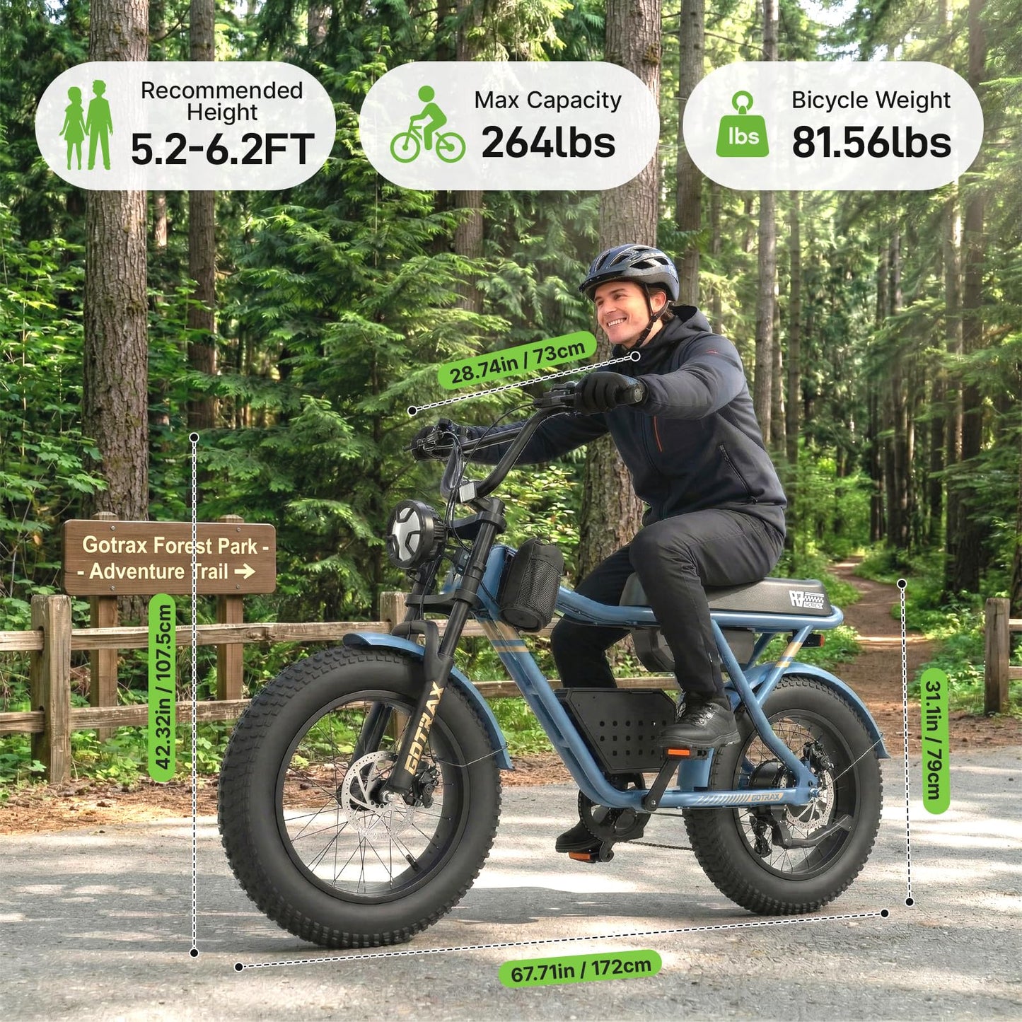 Gotrax R7 Electric Bike for Adults, 750W Motor, 25mph, Max 45-Mile Range, 20" Fat Tire, UL Certified, 48V Removable Battery, Oversized Padded Seat, Basket&Frame Bag, Easy Assembly for City&All-Terrain
