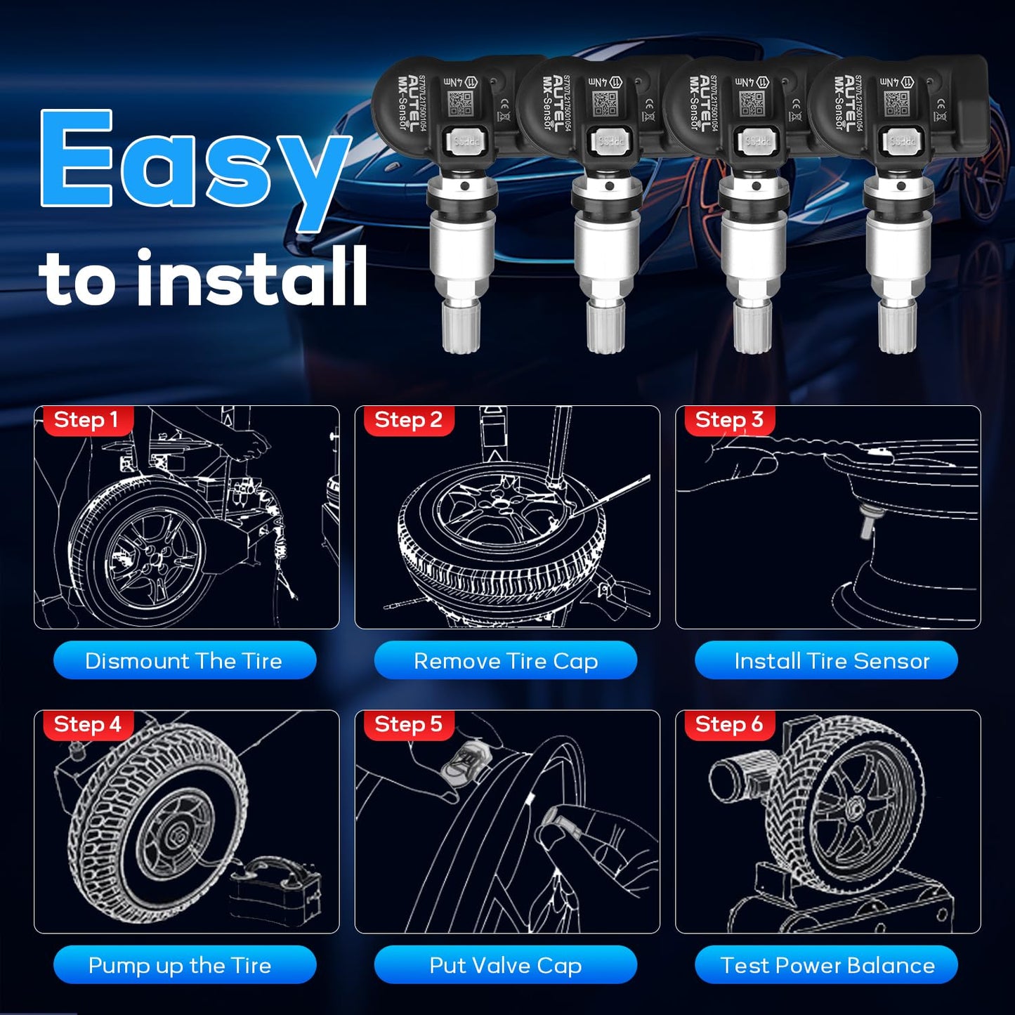 Autel TPMS Sensors 2in1 MX-Sensor 315MHz + 433MHz Press-in Tire Pressure Monitor System Sensor OE-Level TPMS Sensor Programmable by Autel TPMS Tool with TS408 TS508WF TS601, (Metal Stem Set of 16)