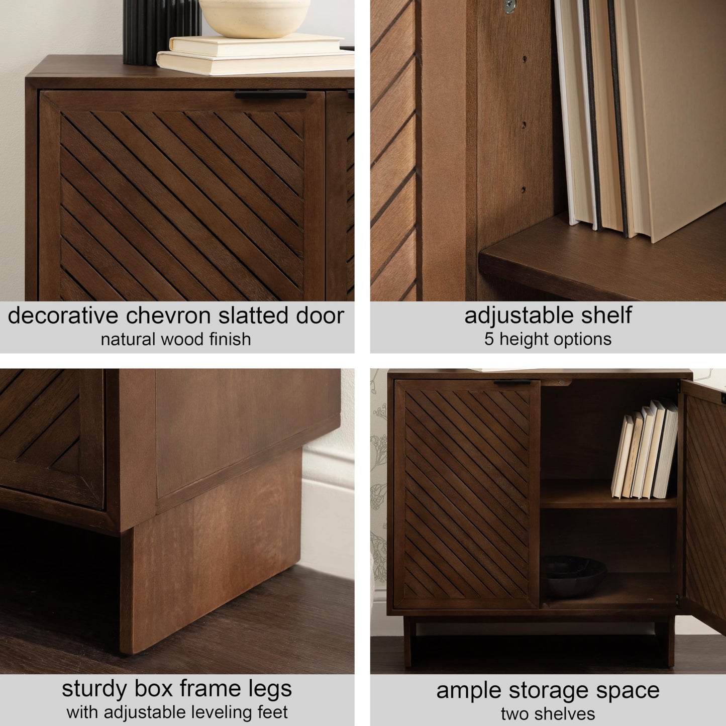Kate and Laurel Mezzeta Modern Two-Door Chevron Slatted Wood Floor Storage Cabinet, 30 x 15 x 30, Natural Wood, Transitional Living Room TV Stand for Sideboard Buffet Cabinet or Bar Storage Buffet