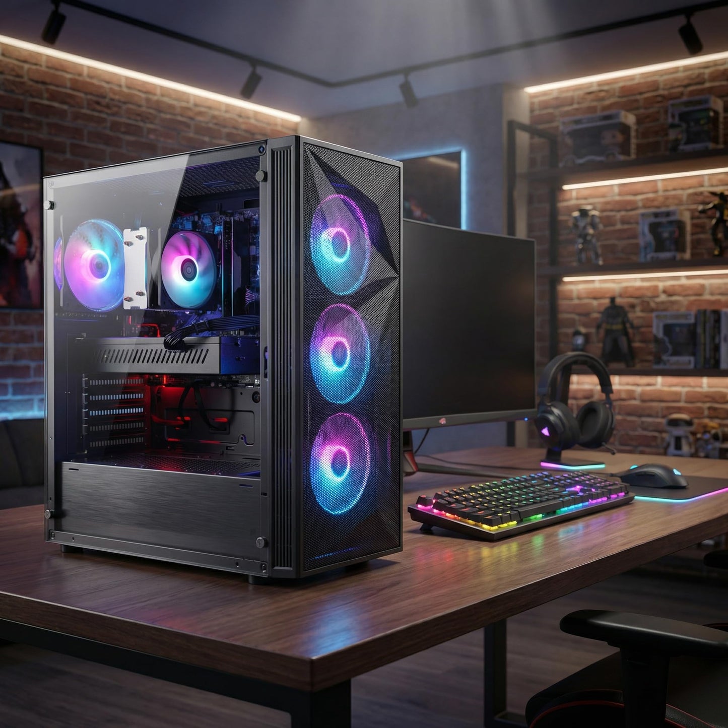 STGAubron Gaming PC Desktop Computer, AMD Ryzen 7 5700X up to 4.6G, GeForce RTX 3050 6G, 16GB DDR4, 1TB SSD, WiFi 6 & BT 5.2, RGB Fan x4, Windows 11 Home