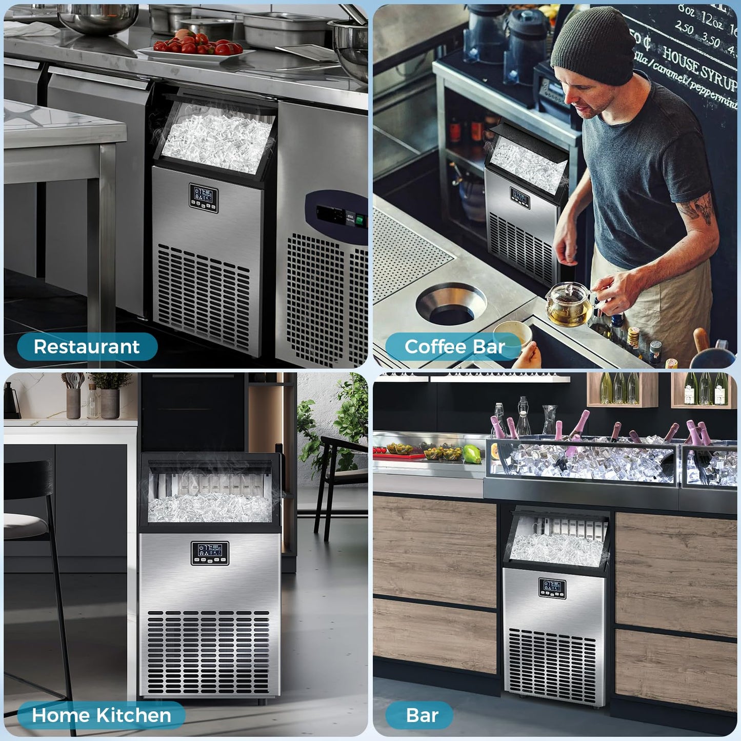 Commercial Ice Maker Machine,Moon-Shaped Ice,100lbs/24H Under Counter ice Machine,Freestanding Ice Maker,Ice Thickness Control,Stainless Steel Ice Makers for Home,Bar,Cafe and Offices