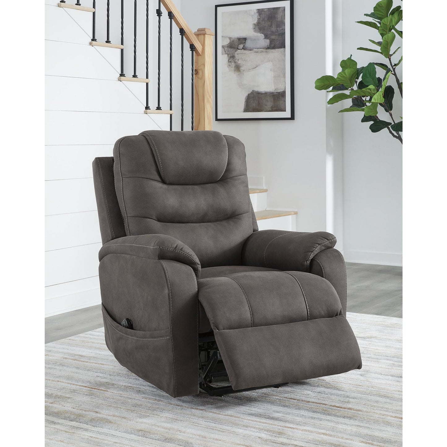 Signature Design By Ashley Snowfield Recliner Chair, Power Lift with Heat and Massage, Faux Leather Upholstery, Easy View Adjustable Headrest, USB Charging, Living Room Comfort