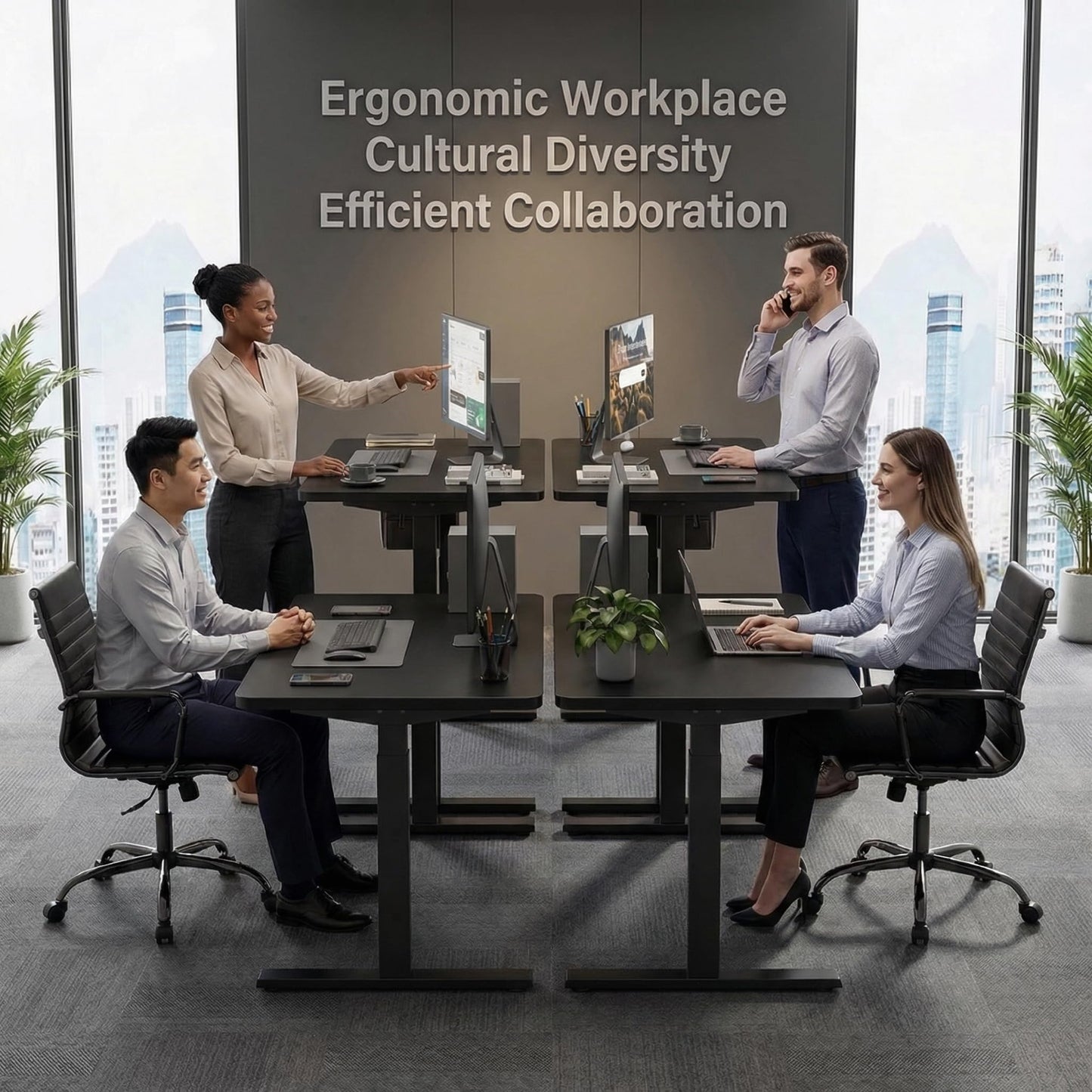 Grandder 55x32 Large Electric Standing Desk, Height Adjustable Computer Desk with 2 Memory Presets, 31.5" Deep Desktop Sit Stand Desk Home Office Desk Workstation Table with Hooks, Black