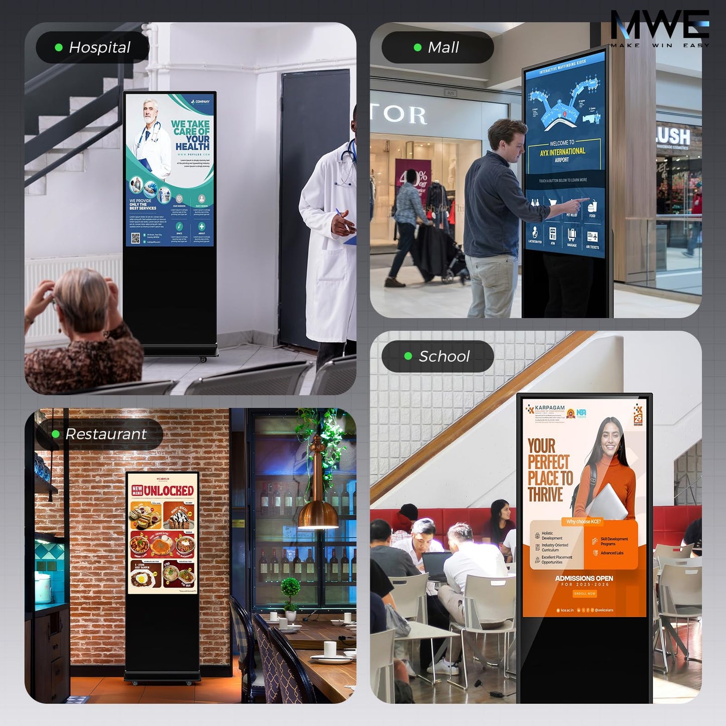 JIYANG 55 Inch 4K Indoor Digital Signage Floor Standing Digital Kiosks LCD Totem Monitor with WiFi HDMI/USB Input Auto Media Player Android System,Free Customization Logo