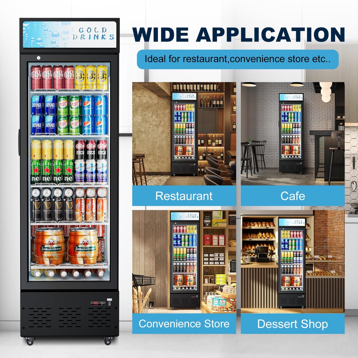 ECEVT 20.8''W Commercial Refrigerators, 11 Cu.ft. Glass Door Beverage Refrigerators Commercial Fridge Upright Display Cooler with Soft LED Light and Adjustable Shelves for Restaurant Grocery Stores