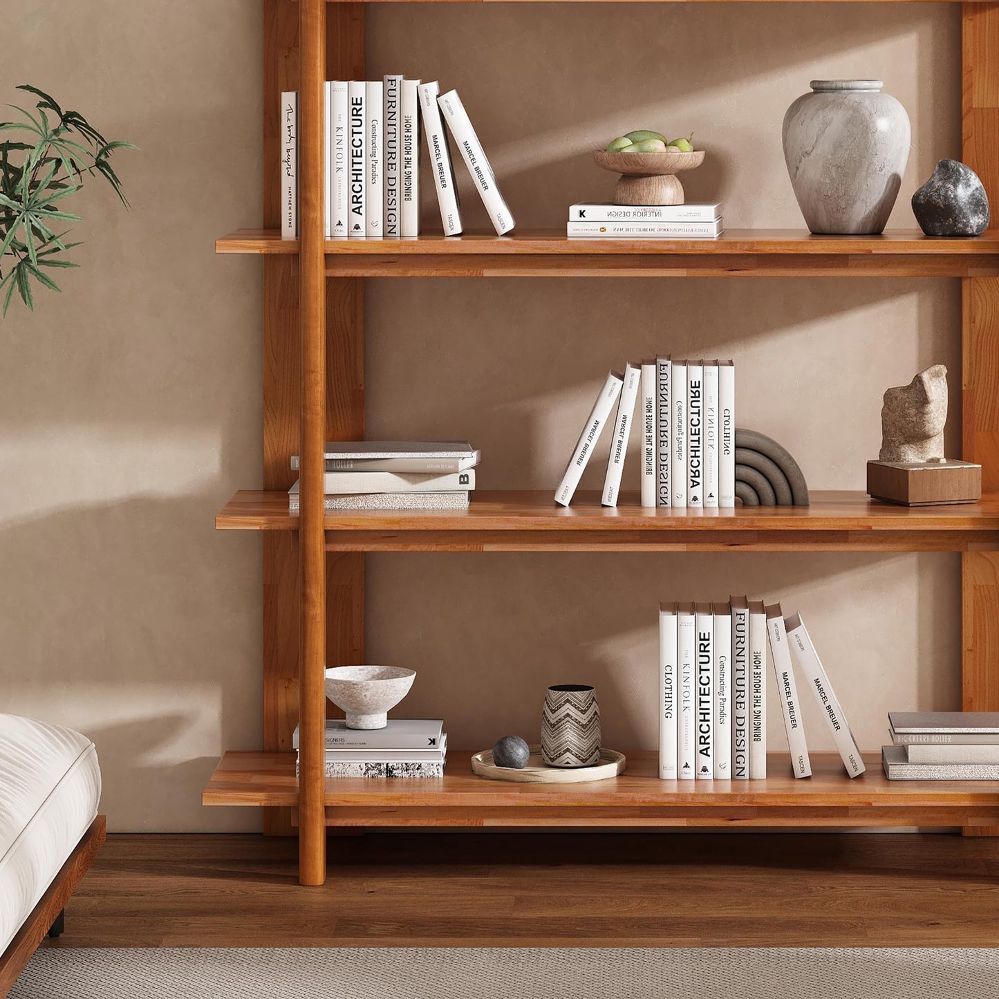 Merax 4 Shelf Bookcase H-70 L-53 Acacia Wood Open Bookshelf Teak Finish