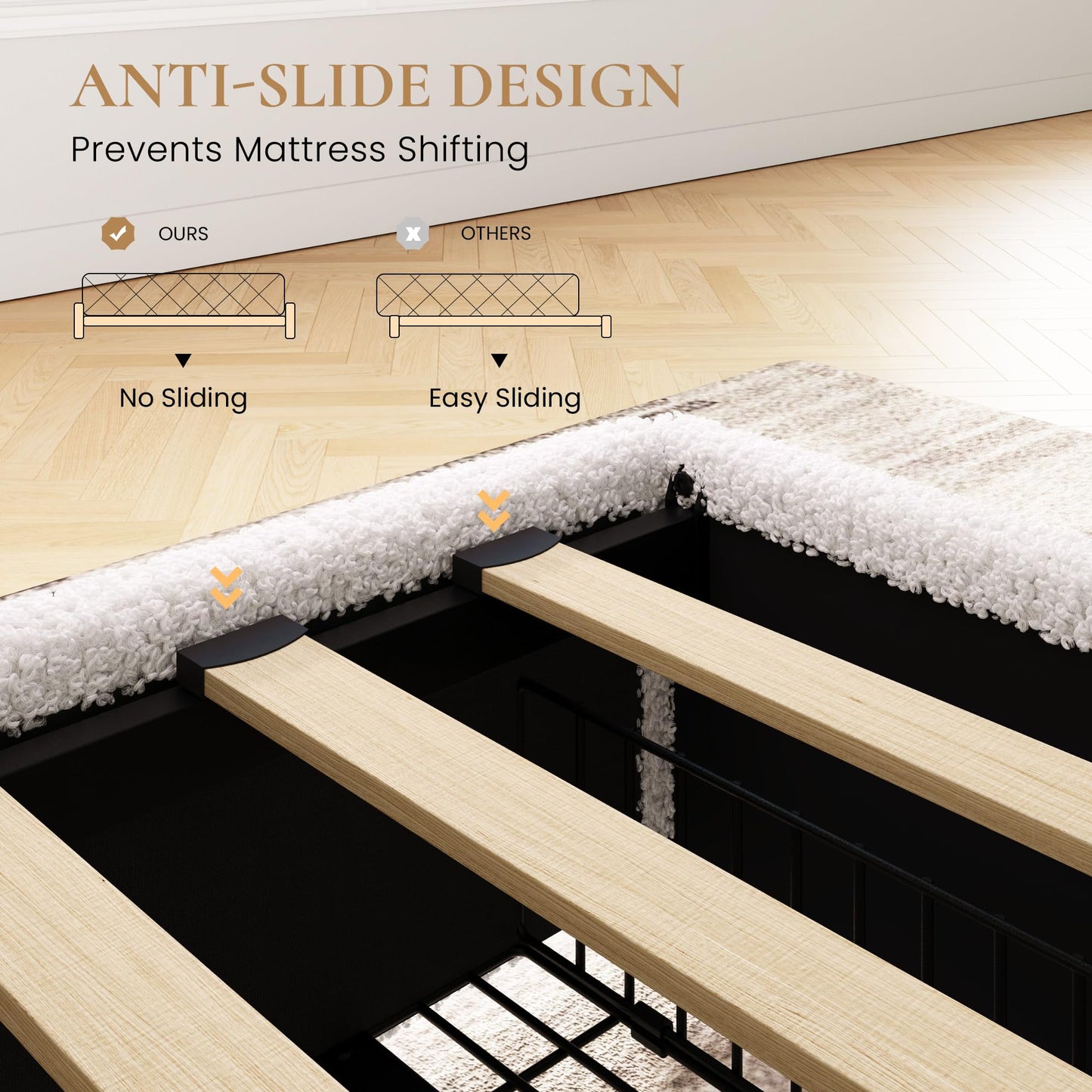 SHA CERLIN Boucle King Size Bed Frame with 4 Spacious Drawers, Platform Bed with Soft Teddy Fabric Upholstery, Sturdy Wooden Slats Support, No Box Spring Needed, Noise Free, Easy Assembly, White