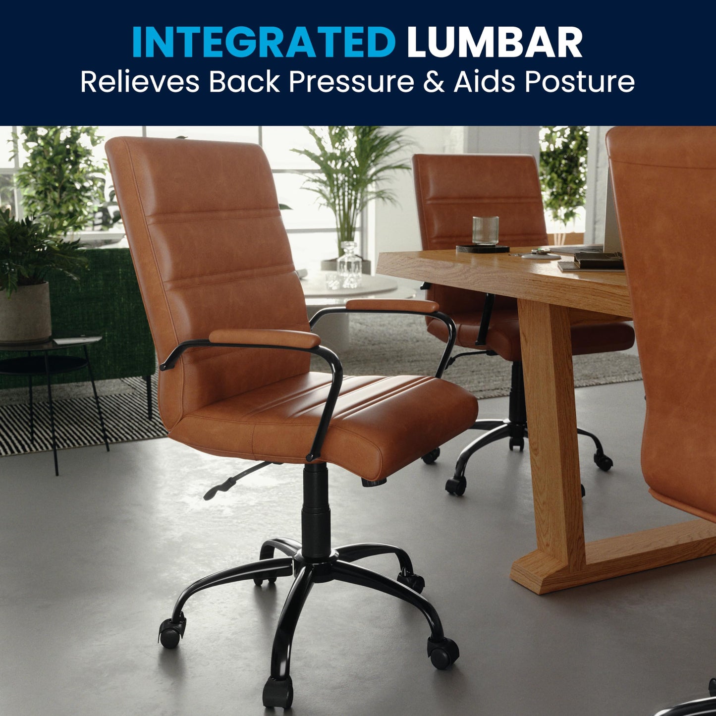 Flash Furniture Whitney Mid-Back Desk Chair - Brown LeatherSoft Executive Swivel Office Chair with Black Frame - Swivel Arm Chair
