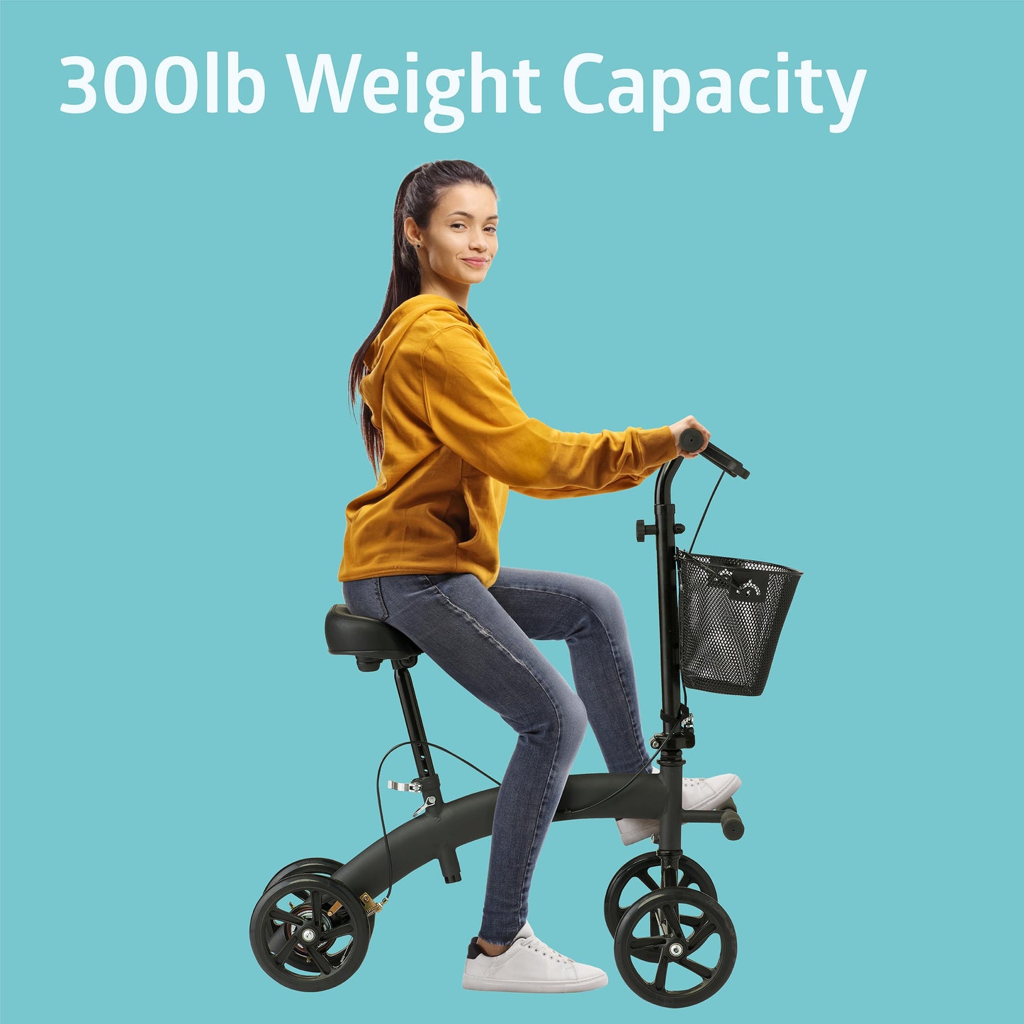 Medline Manual Seated Mobility Scooter Knee Walker, 8” Wheels, 300 lbs. Capacity, Black- for Leg & Foot Injuries, Crutch Alternative, 1 Ct.