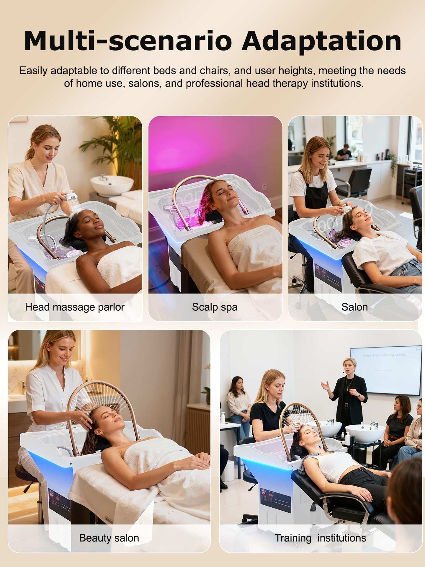 Portable Shampoo Spa Equipment: Large Tank Water Recirculation System, Hydro/Light Therapy, No Plumbing - Home & Salon Use