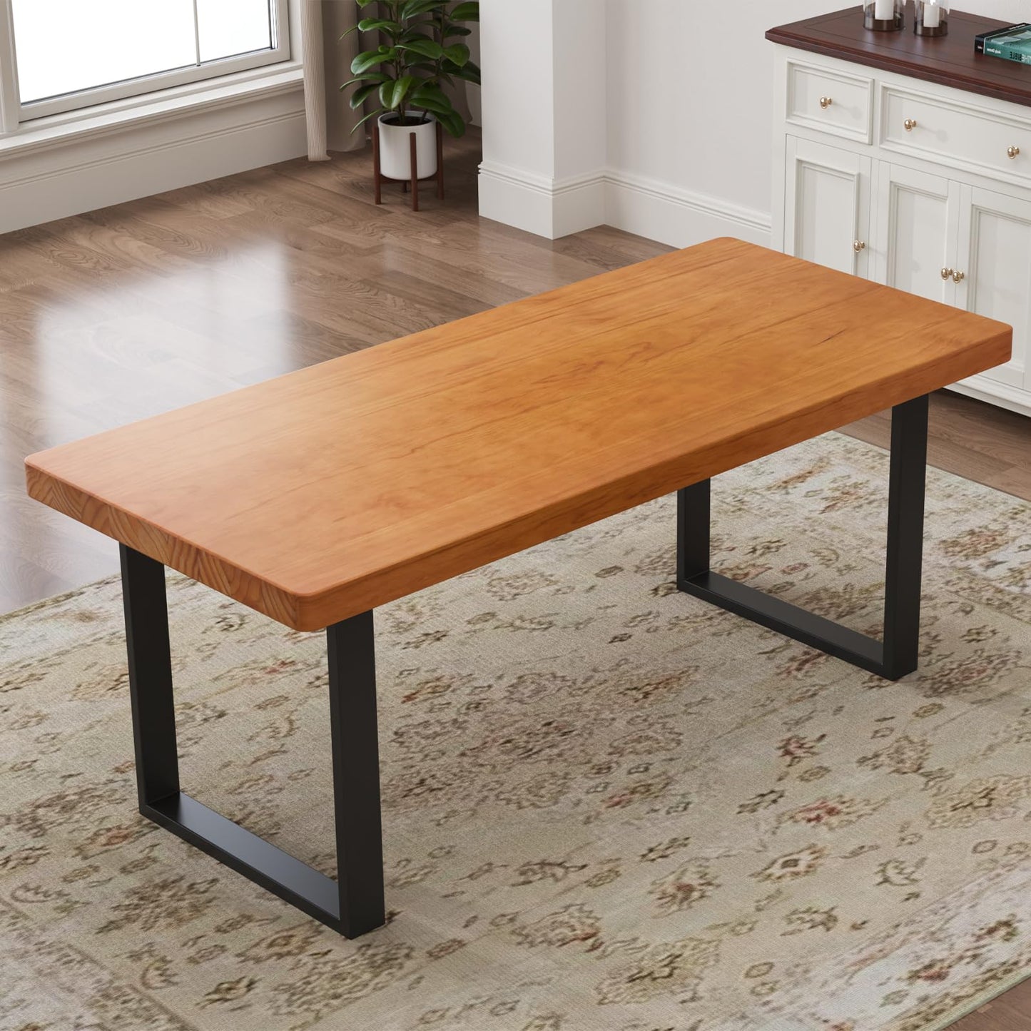 quanzhoulong Stylish Modern Minimalist Solid Wood Dining Table with Sturdy Metal Base – Easy Assembly, Versatile Design for Dining Rooms, Living Rooms, and Offices