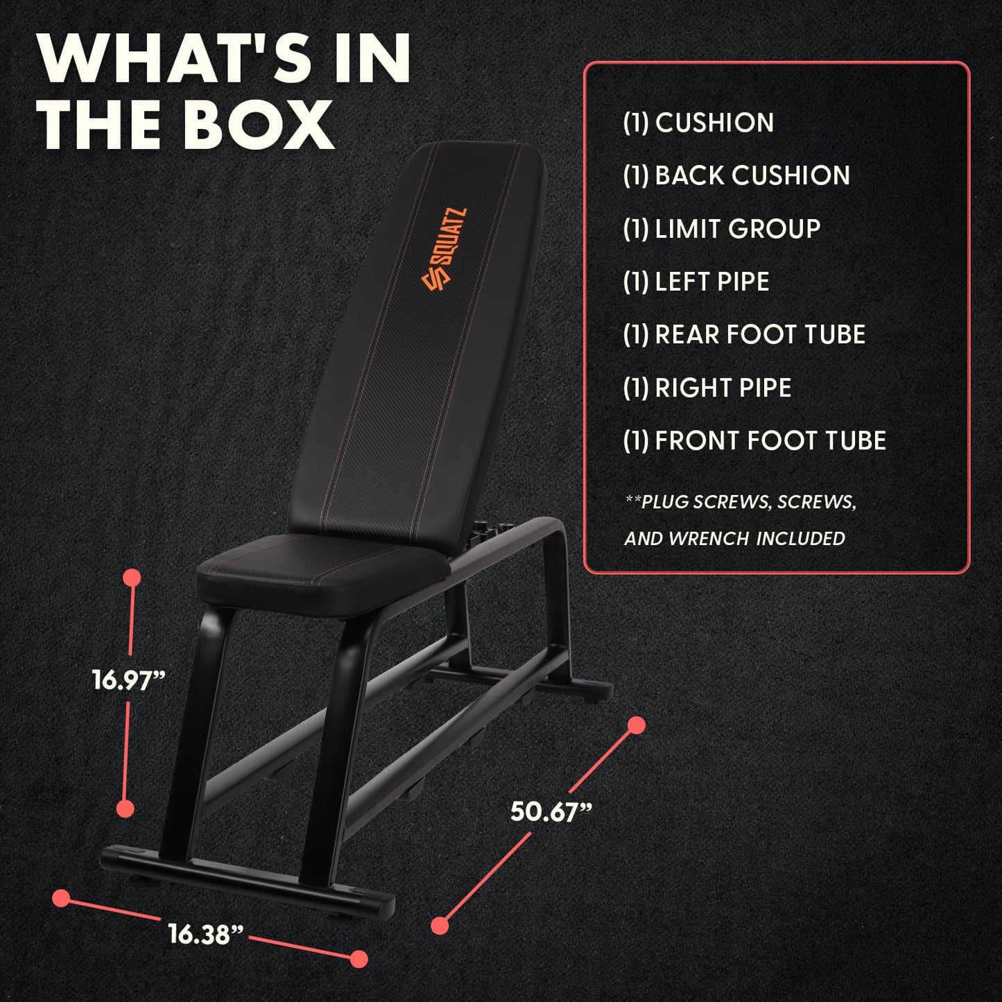 SQUATZ Foldable Flat Weight Bench, Heavy-Duty Workout Bench for Home Gym, Compact and Portable Design, Adjustable and Durable Built with Cushioned Backrest for Strength and Resistance Training