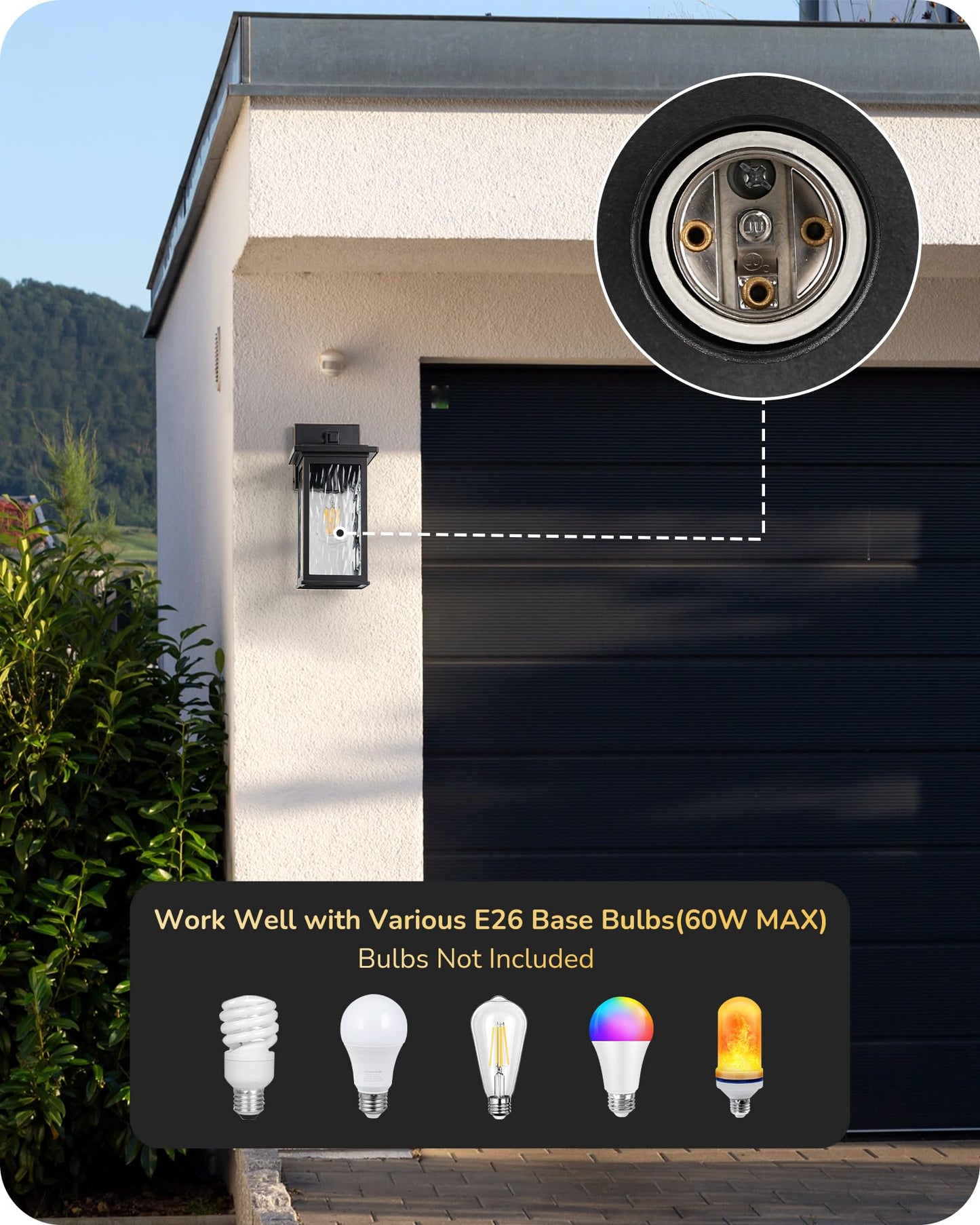 EDISHINE Outdoor Wall Light, Dusk to Dawn Sconce, Aluminum, Black, Model HOWL06S