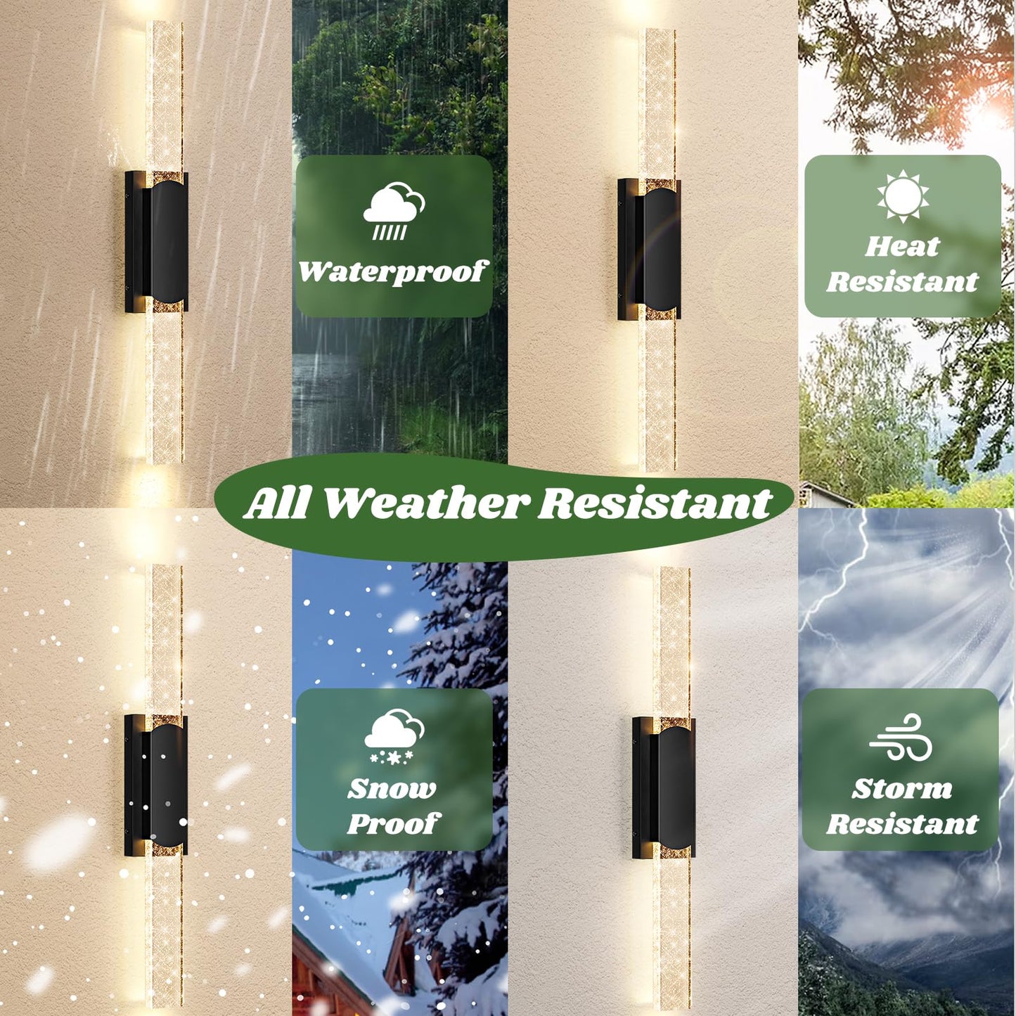 BesLowe Outdoor Wall Light Fixture, 35.3in Waterproof LED Lantern, Black Aluminum, Model B04059L, Crystal Bubble Glass