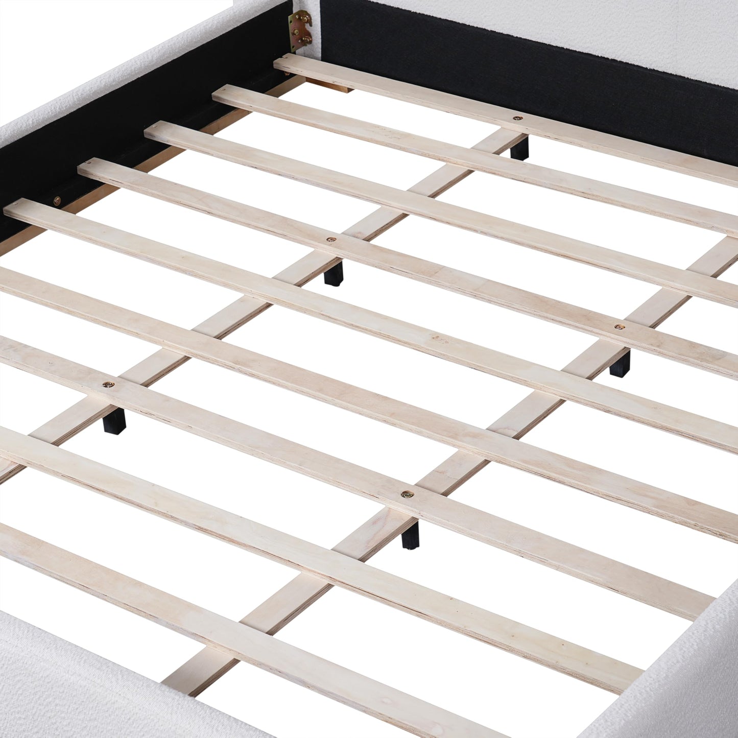 Merax King Bed Frame with Boucle Upholstered Wingback Headboard, Solid Wood Base, Contemporary Aesthetic Platform Bed, No Box Spring Needed, Bear 700lbs, White