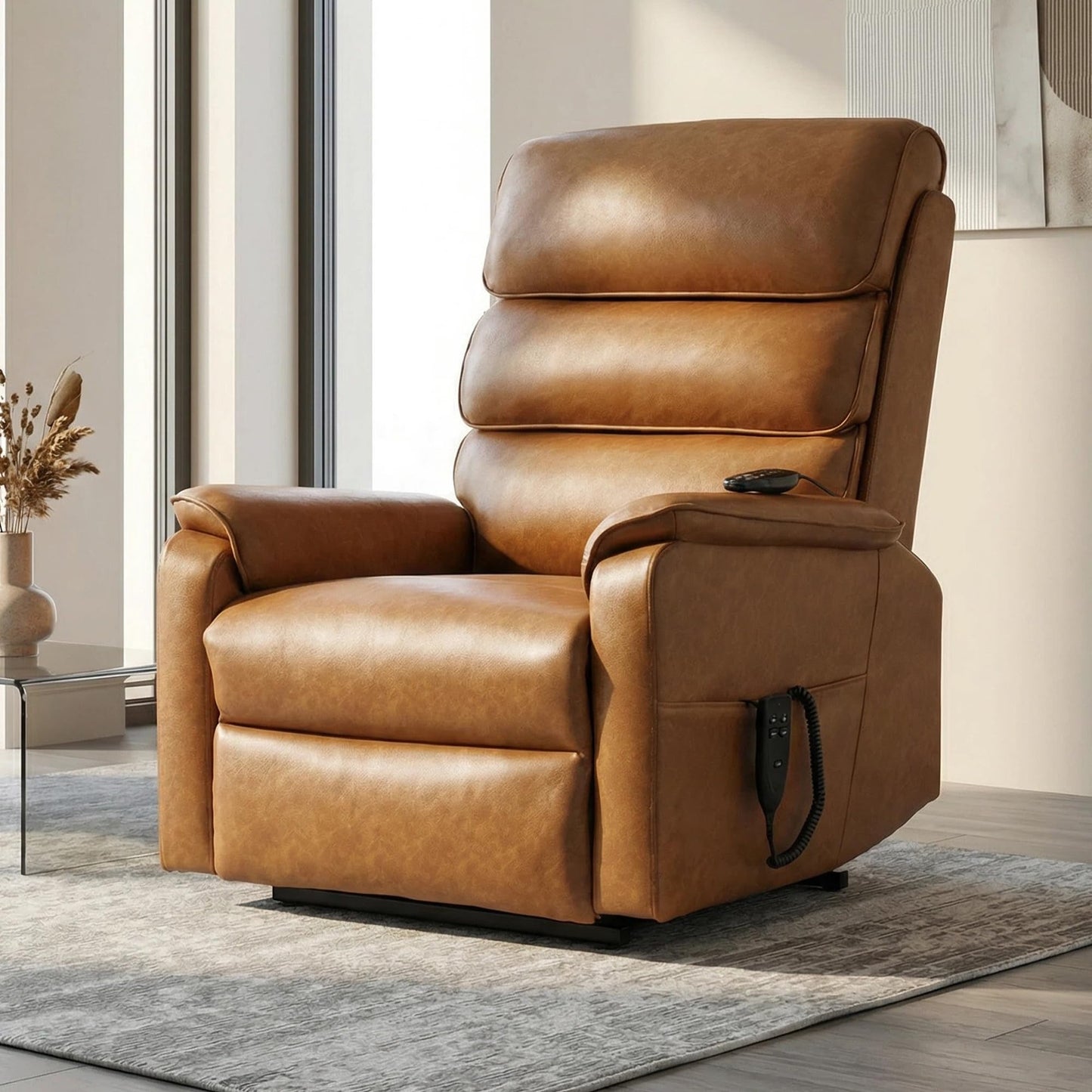 RHHVVR Oversized Power Lift Recliner Chair for Elderly, 180° Flat Lay Zero Gravity Electric Sofa with 8-Point Massage and Lumbar Heat, Breathable Leatheraire, Adjustable Footrest