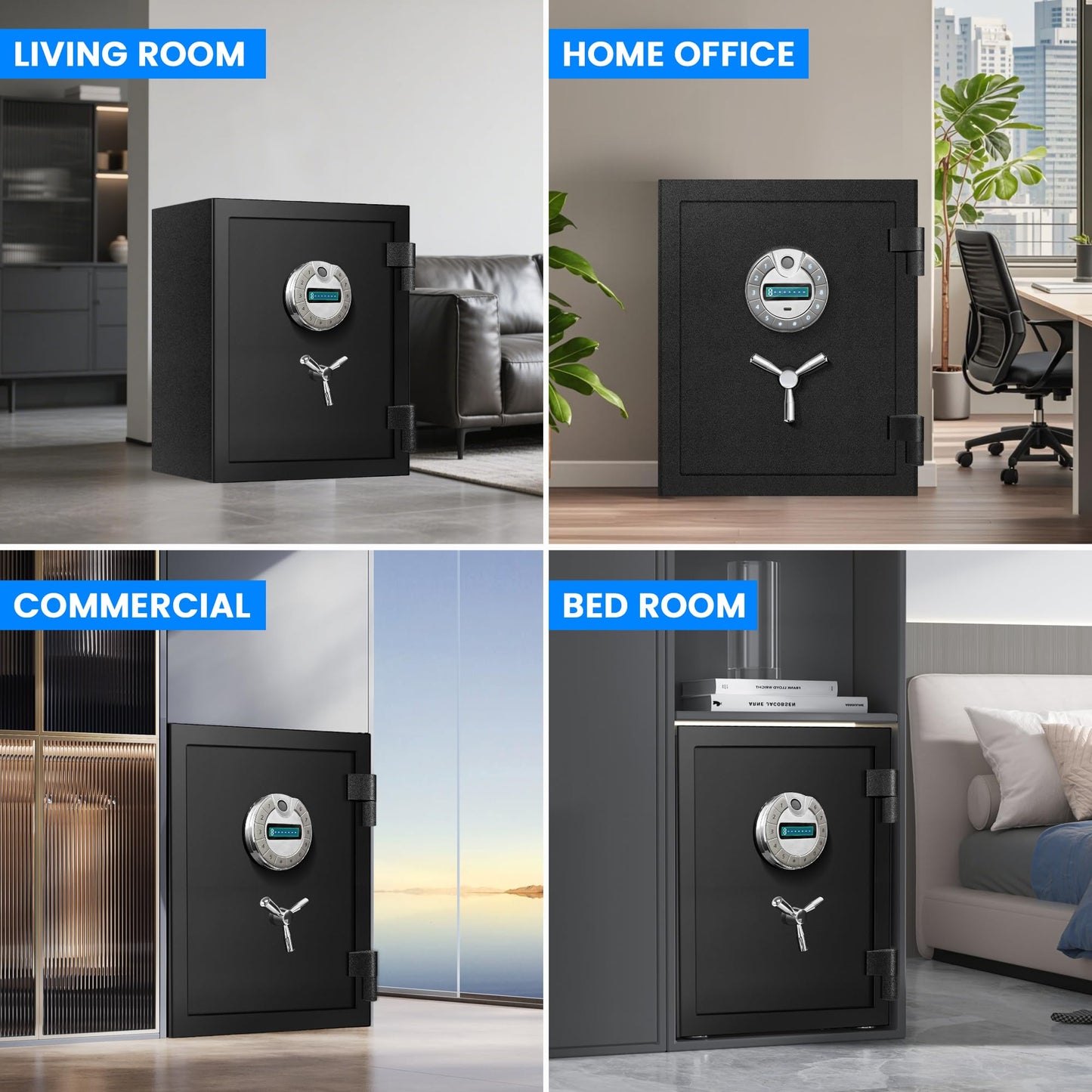 RETLLAS 4.5 CuFt Heavy Duty Fireproof Biometric Home Safe Fingerprint and PIN Lock, Reinforced Steel, Dual Anti-Pry Bolts, Backlit LCD, Heat-Sealing Gasket and USB-C Power for Documents & Electronics