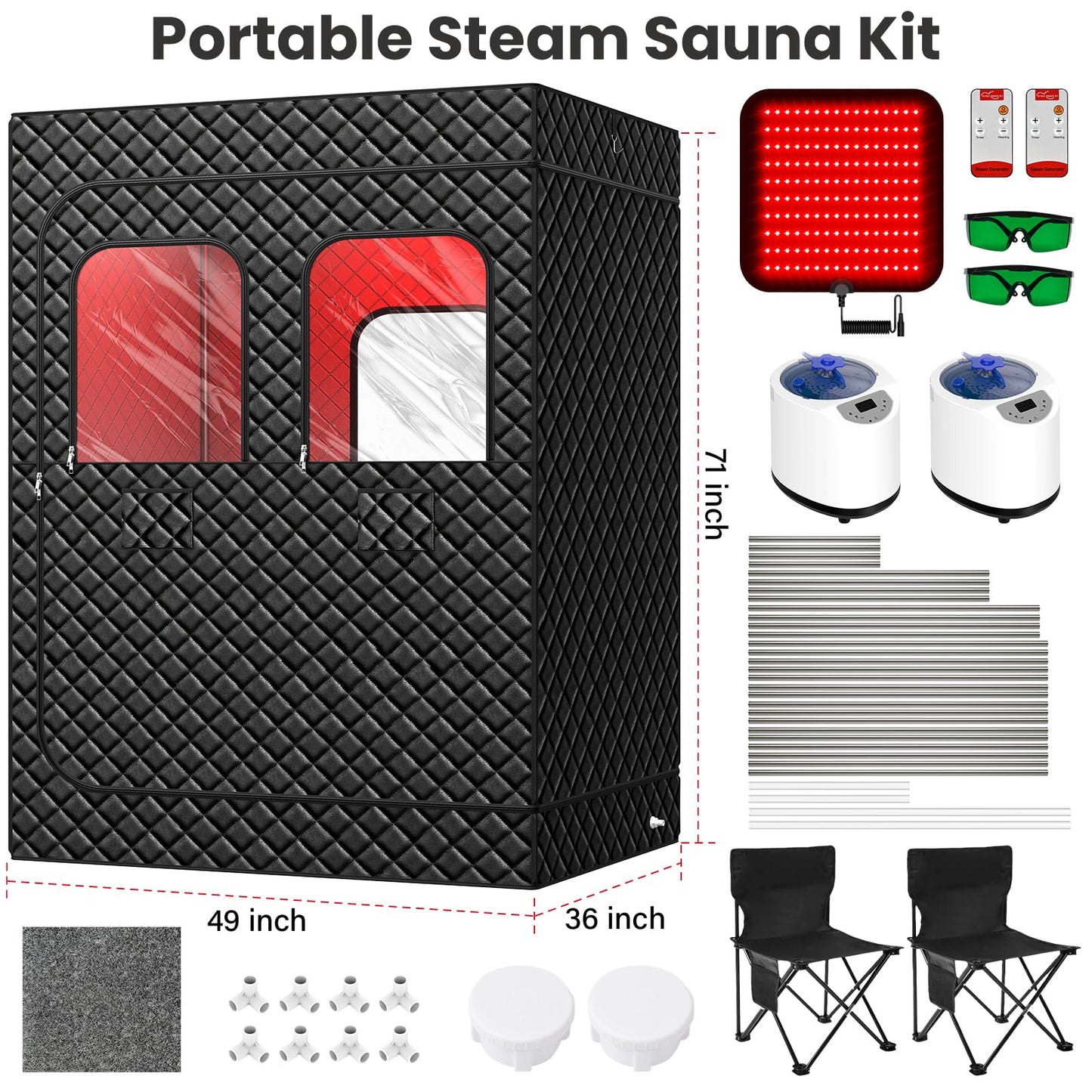 I-THERA-U 2 Person Sauna Portable Infrared Sauna Box, Upgraded Home Sauna Tent with 160 LEDs Dual 660nm & 850nm Red Light, 2 Steamers, 5-Layer Waterproof, 99-Min Timer & Remote for Relaxation