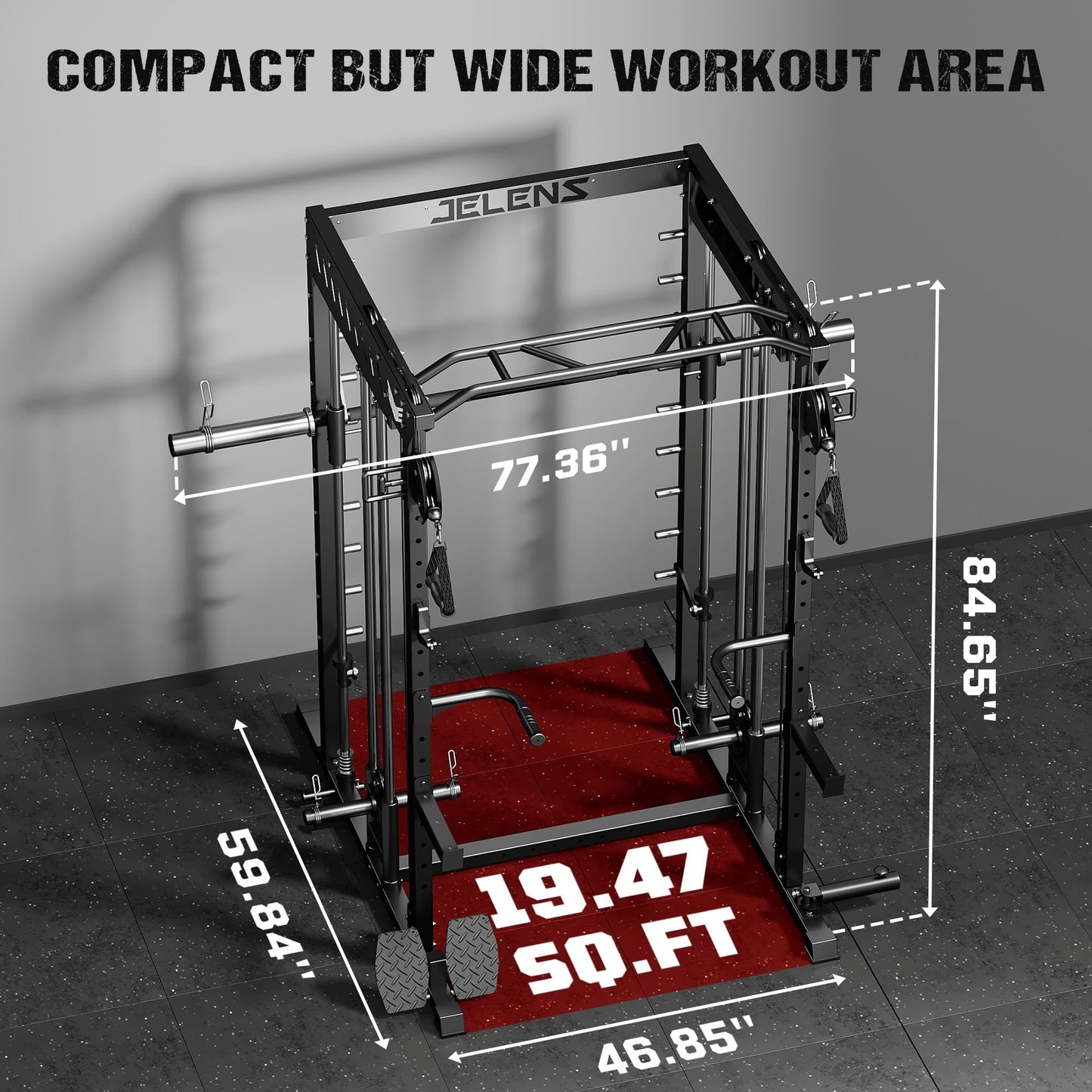 JELENS M21 Smith Machine, Multi-Function Power Cage with Dual Pulley Cable Crossover System, 2000LBS All-in-One Squat Rack with Smith Bar and Attachments (Black, M21 Home Gym Package)