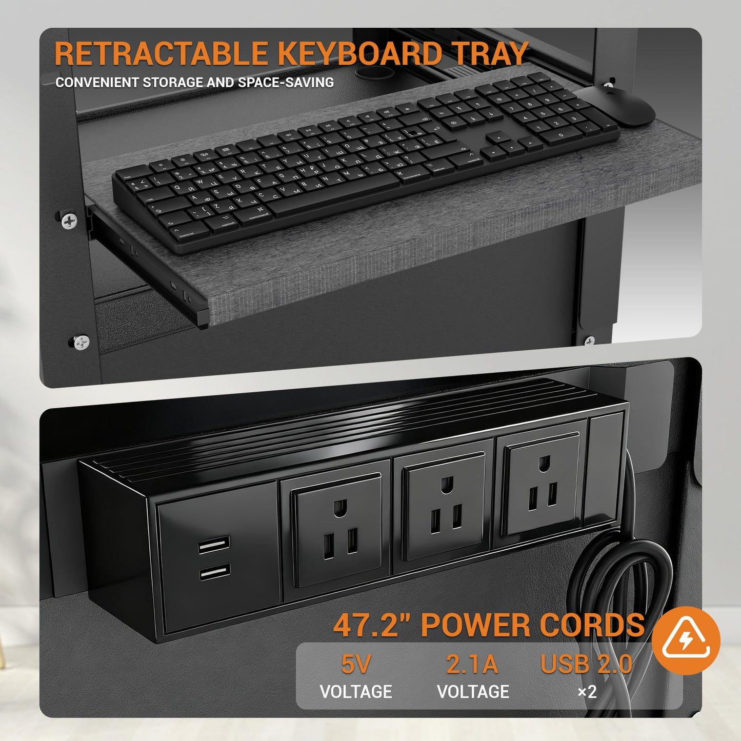 Mobile AV Cart with Cabinet, Rolling Computer Cart Height Adjustable Rolling Media Utility Cart with Extra Storage Space, 4 Outlets, Pullout Keyboard Tray Perfect for Home or Office Use