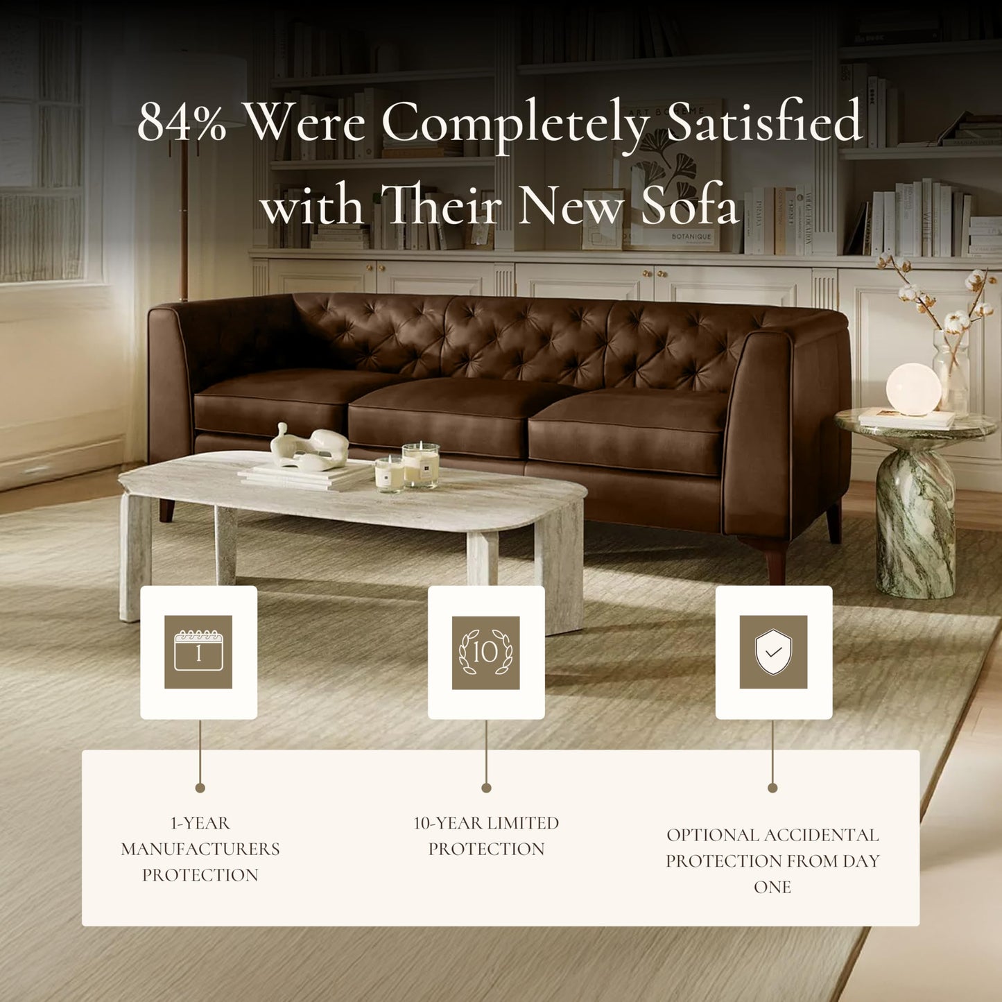 Poly & BARK Essex 89” Full-Grain Italian Leather Sofa – Tufted Back, Feather-Down Comfort, Solid Wood Frame, Cocoa Brown