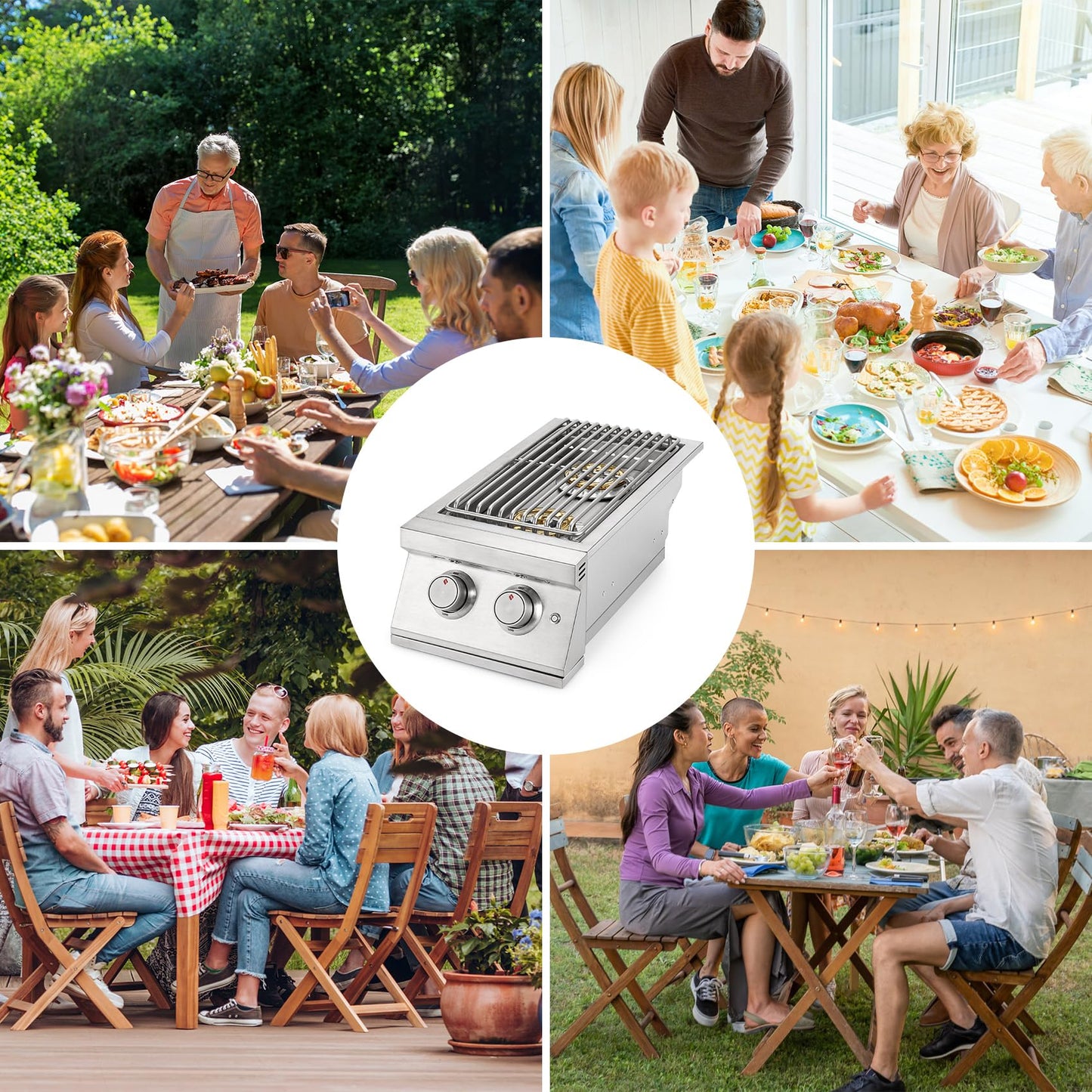 Hygrill 24,000BTU Liquid Propane Double Side Burner, Built In Double Grilling Side Burners for Outdoor Kitchen, Outdoor BBQ Grill Island