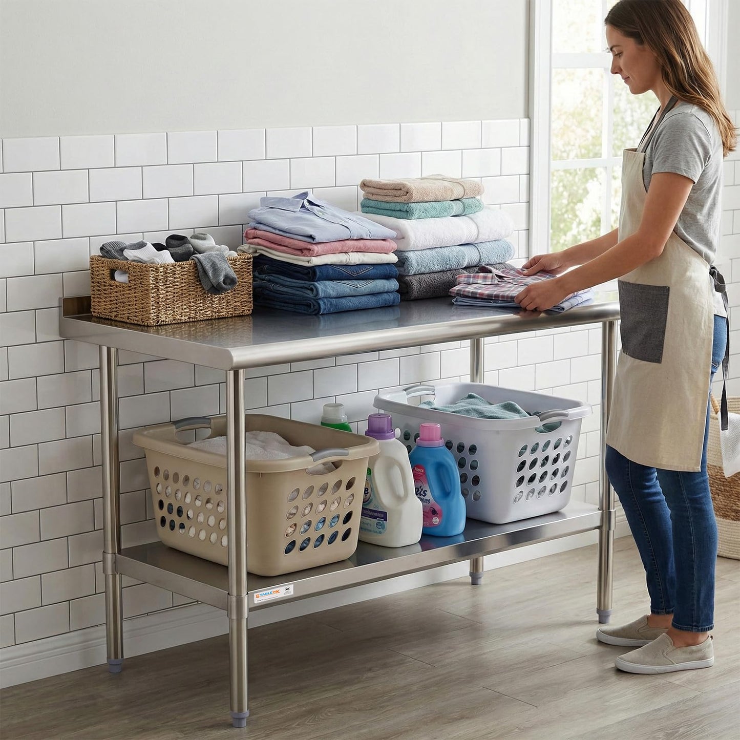STABLEINK NSF Stainless Steel Table 48x24 Inches 4ft, Metal Prep & Work Table with Backsplash and Adjustable Undershelf, for Commercial Kitchen, Restaurant, Hotel, Laundry and Garage