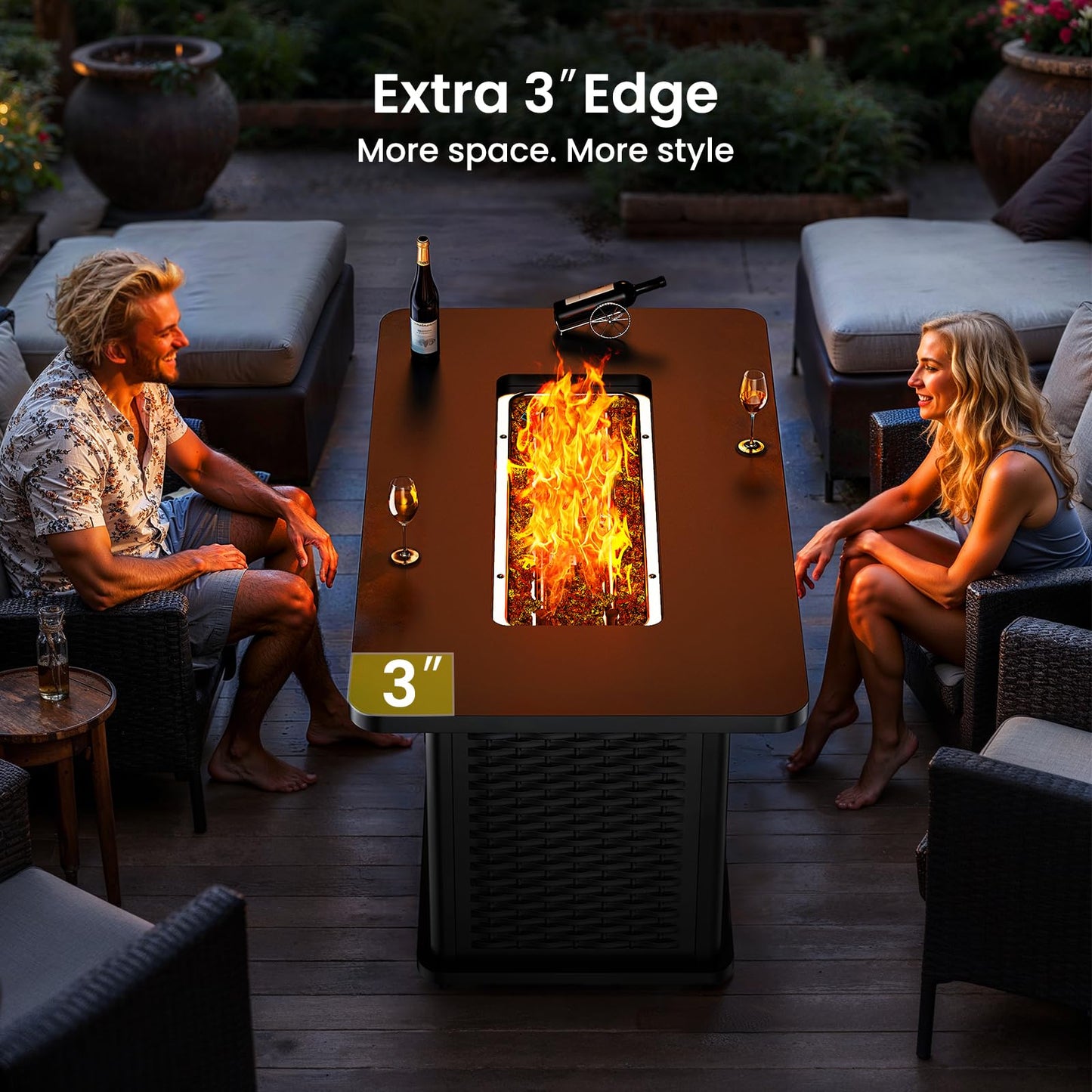 Ciays 43-Inch Rectangular Propane Fire Pit with 60,000 BTU Output, Gas with Cover & Rocks, Table CSA-Certified 2 in 1Table Gatherings Parties with 304 Stainless Steel H-Burner