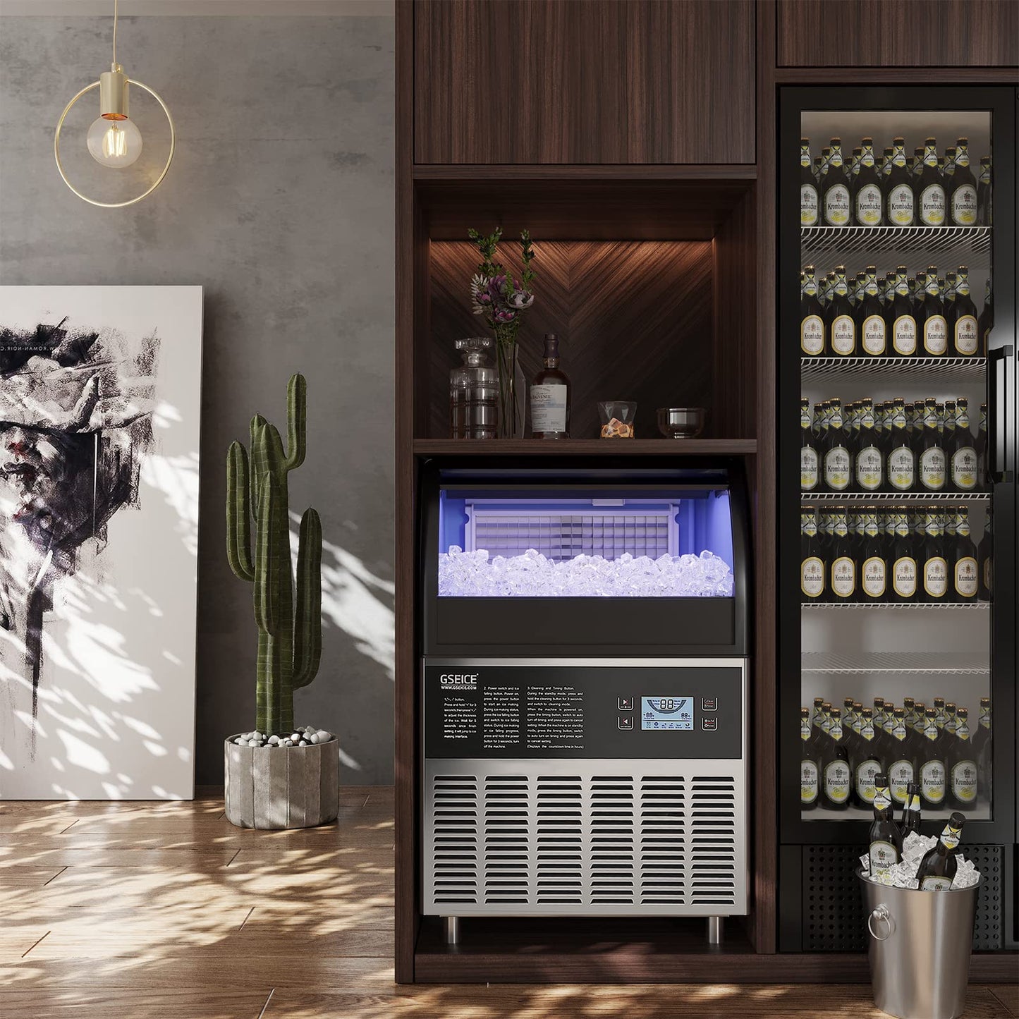 Commercial Ice Maker Machine - 200LBS/24H Under Counter Ice Machine with 70LBS Storage Bin, 90 Ice Cubes in 11Min, Stainless Steel Freestanding Ice Making Machine for Home Bar Outdoor