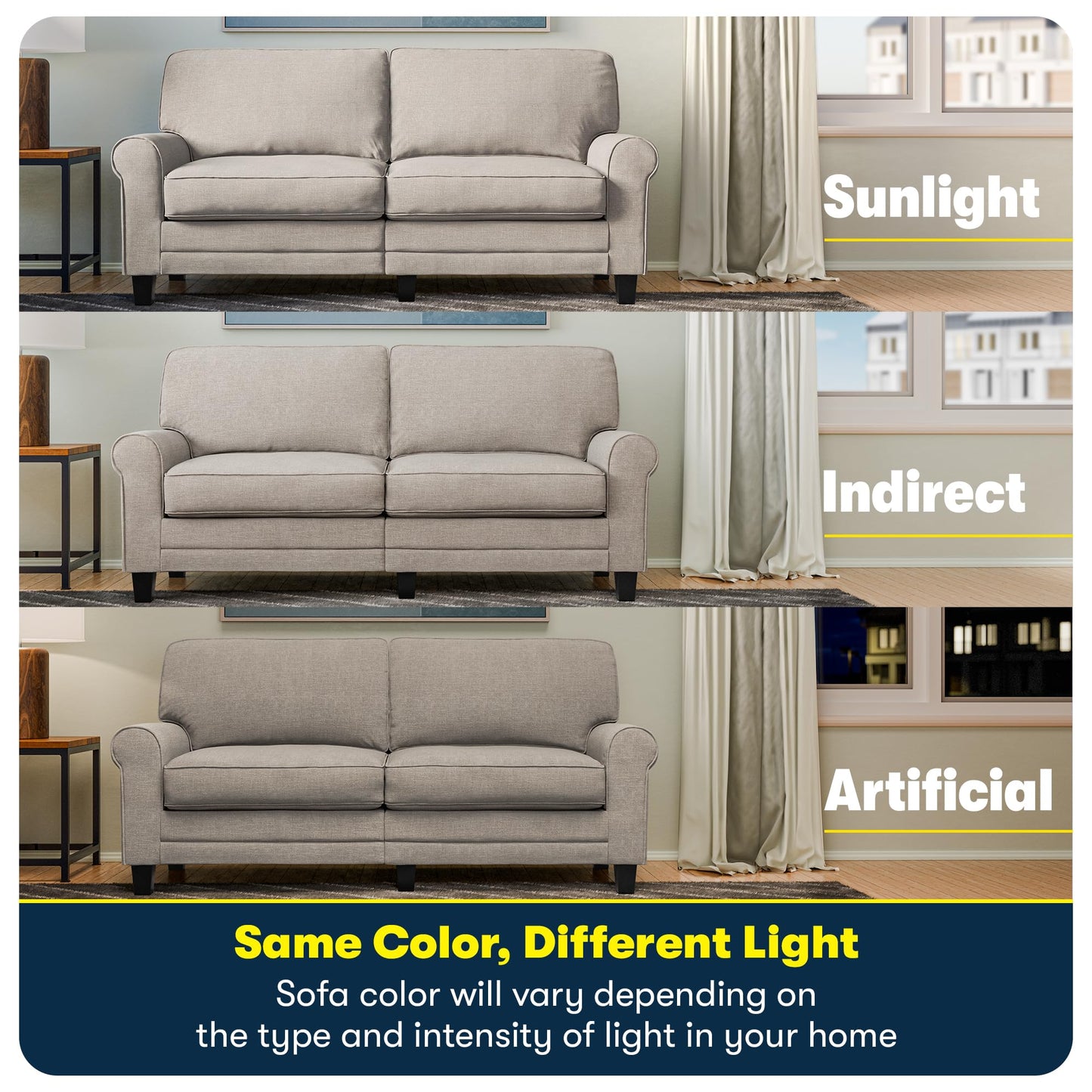 Serta Copenhagen 73" Rolled Arm Sofa, Easy Care Polyester, Soft Pillow Back, Pocket Coil Seat Cushions, Removable Covers, Loveseat or Couch for Small Spaces, Living Rooms or Bedrooms, Light Gray