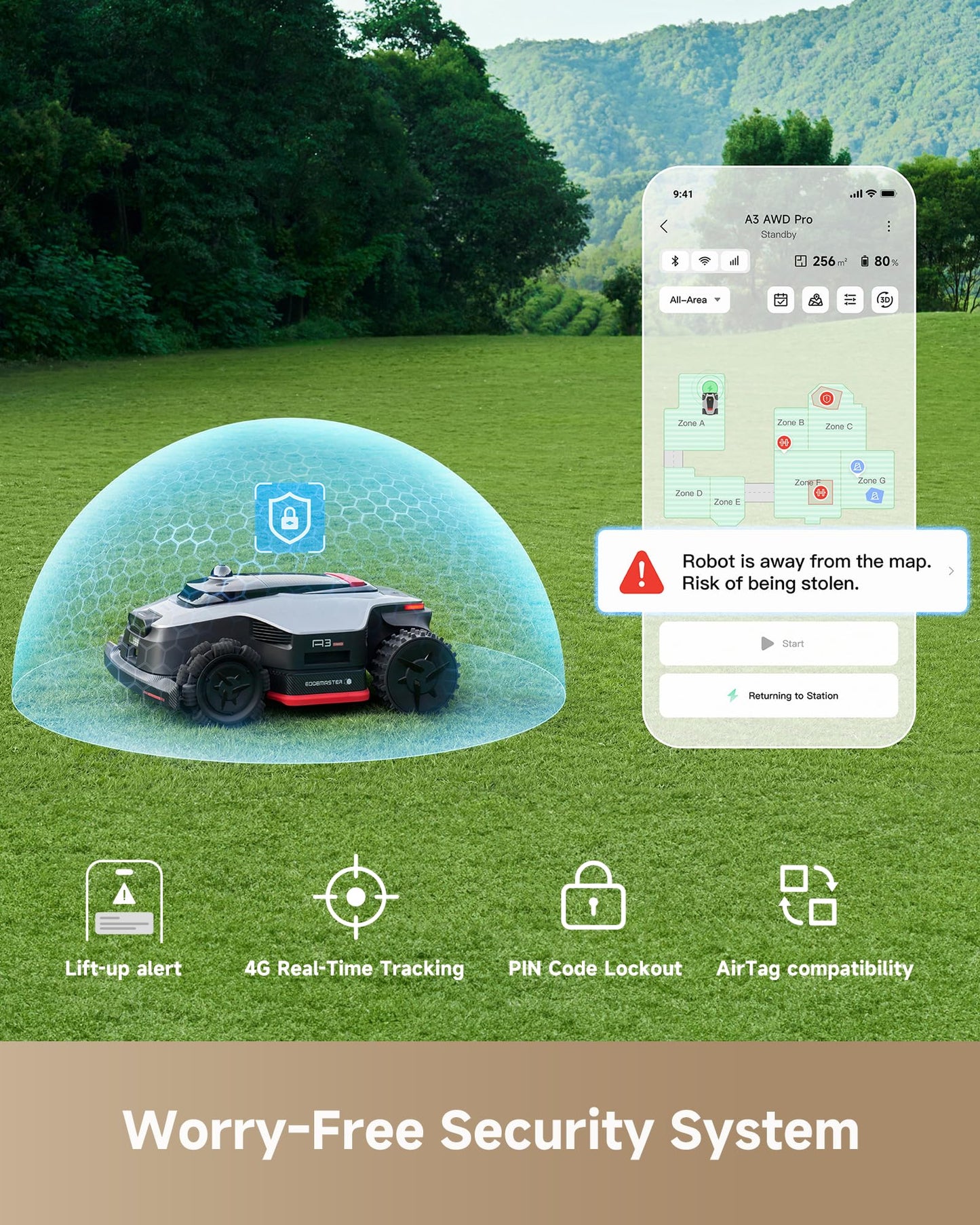 DREAME LiDAR 3500 Robot Lawn Mower A3 AWD Pro Wire Free No RTK, 4WD for 38.7° Slopes, Dual AI Vision Robotic Lawn Mowers,Dual-Disc Cutting 15.8" Width, Smart Zero-Edge, App Control for 0.87 Acre