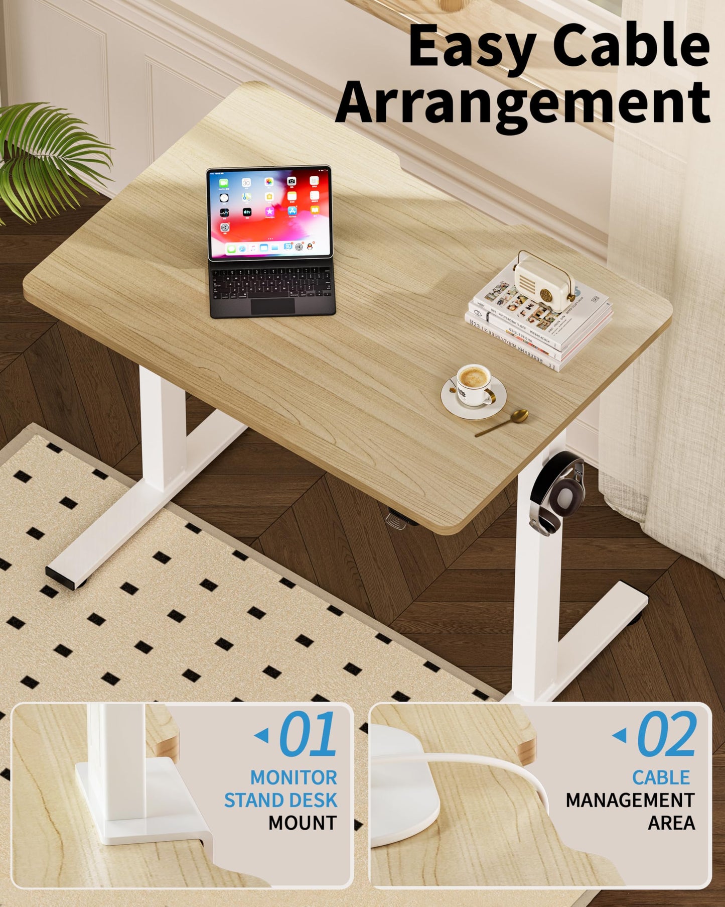 Okin Small Electric Standing Desk, 36" x 24" Whole Piece Height Adjustable Desk, Oak Sit to Stand Computer Workstation for Home Office