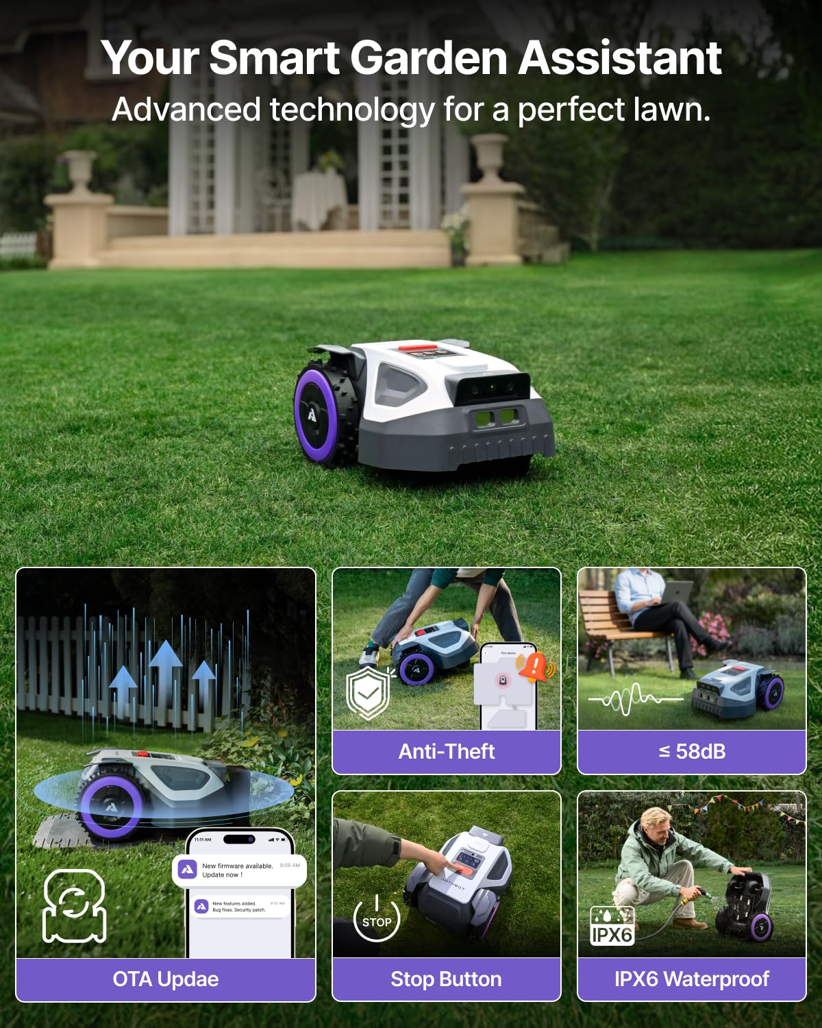 ANTHBOT M5 with Garage Robot Lawn Mower, RTK+NRTK Navigation Perimeter Wire Free 1/4 Acre, Vision Obstacle Avoidance Robotic Lawnmower with Automatic Mapping Zone Division, 45% Slope, App Control