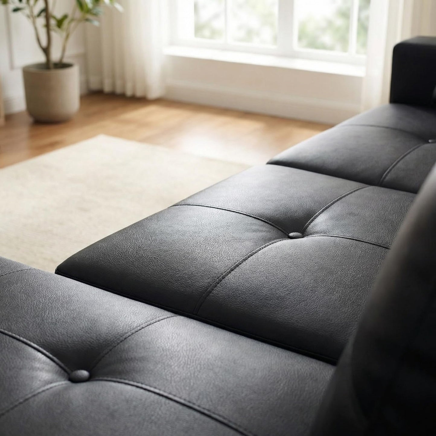 Trygoal 103.5" Sectional Couches for Living Room, Leather 4 Seat L Shaped Couch with Chaise, 3-Piece Modular Sofa with Storage Ottoman, Home Furniture Sets for Apartment Office, White and Black