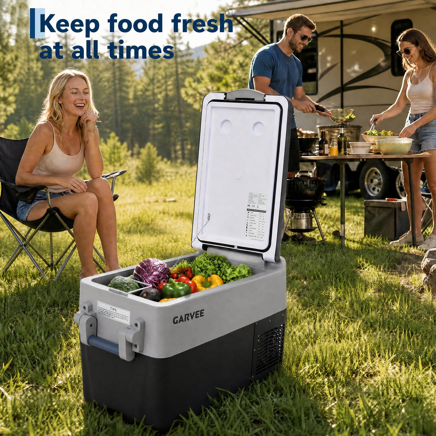 Garvee 42QT 12V Portable Refrigerator, Dual Zone Car Fridge Freezer with App Control & AC/DC Power for Camping, RV, Truck, Fishing & Home